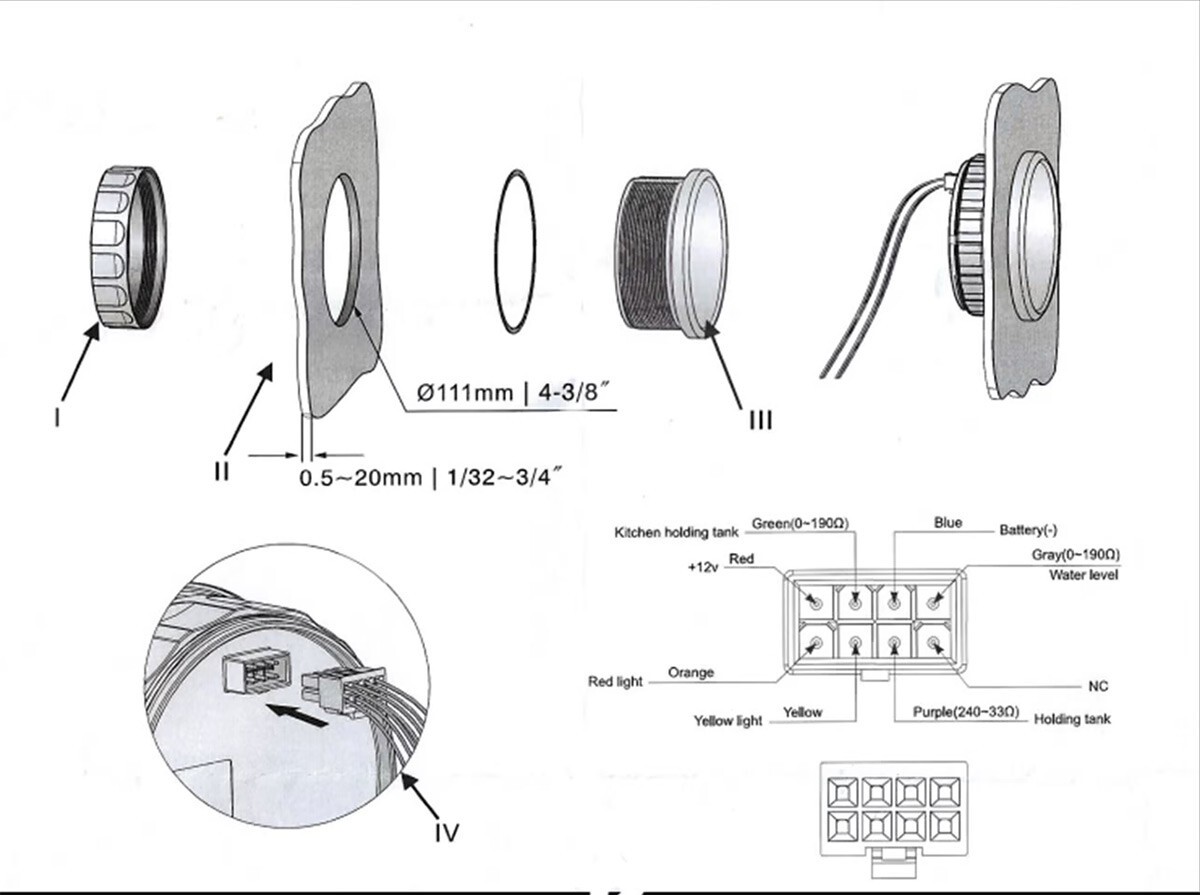 KUS Temiz Su + Pis Su + Gri Su + 12V Voltmetre 4'lü Gösterge 111mm