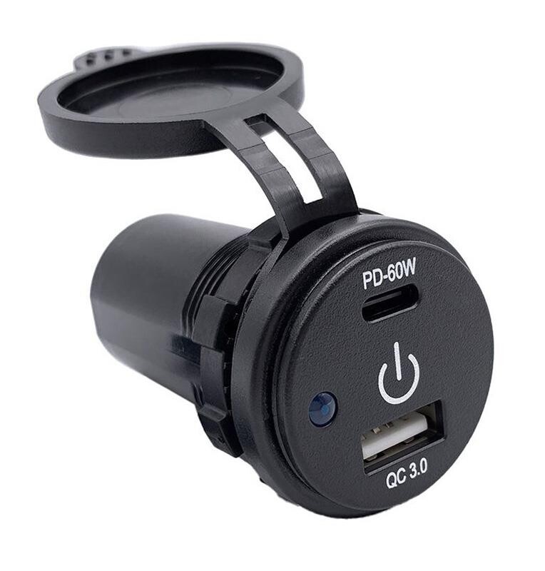 Dokunmatik Switchli USB + Type-C 12-24V Şarj Soketi