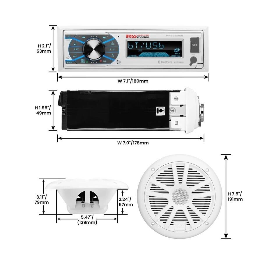 Boss MCK632WB.6 Bluetooth'lu Hoparlörlü Marin Müzik Sistemi