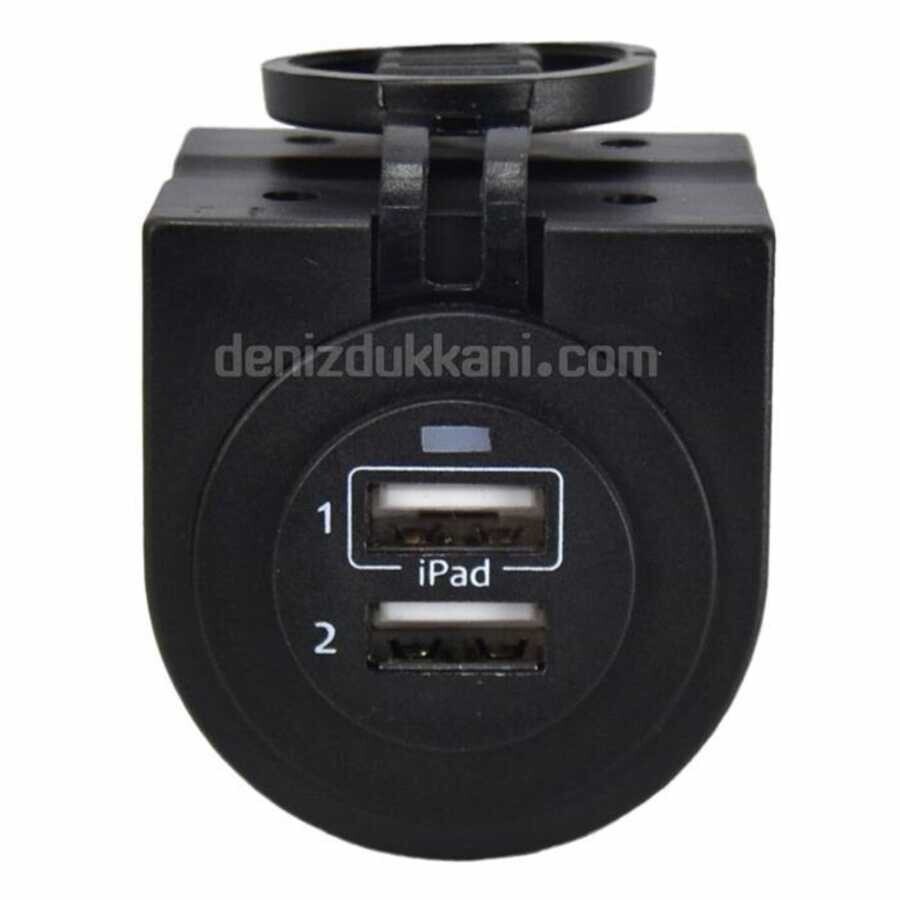 Kapaklı Çift USB Şarj Çakmak Soketi L Braketli