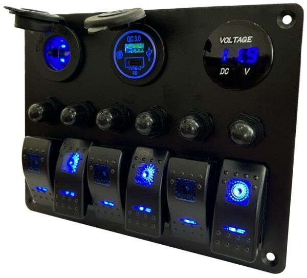 Otomatik Sigortalı Elektrik Paneli, 6 Anahtarlı, Çakmaklık/USB/Voltmetre