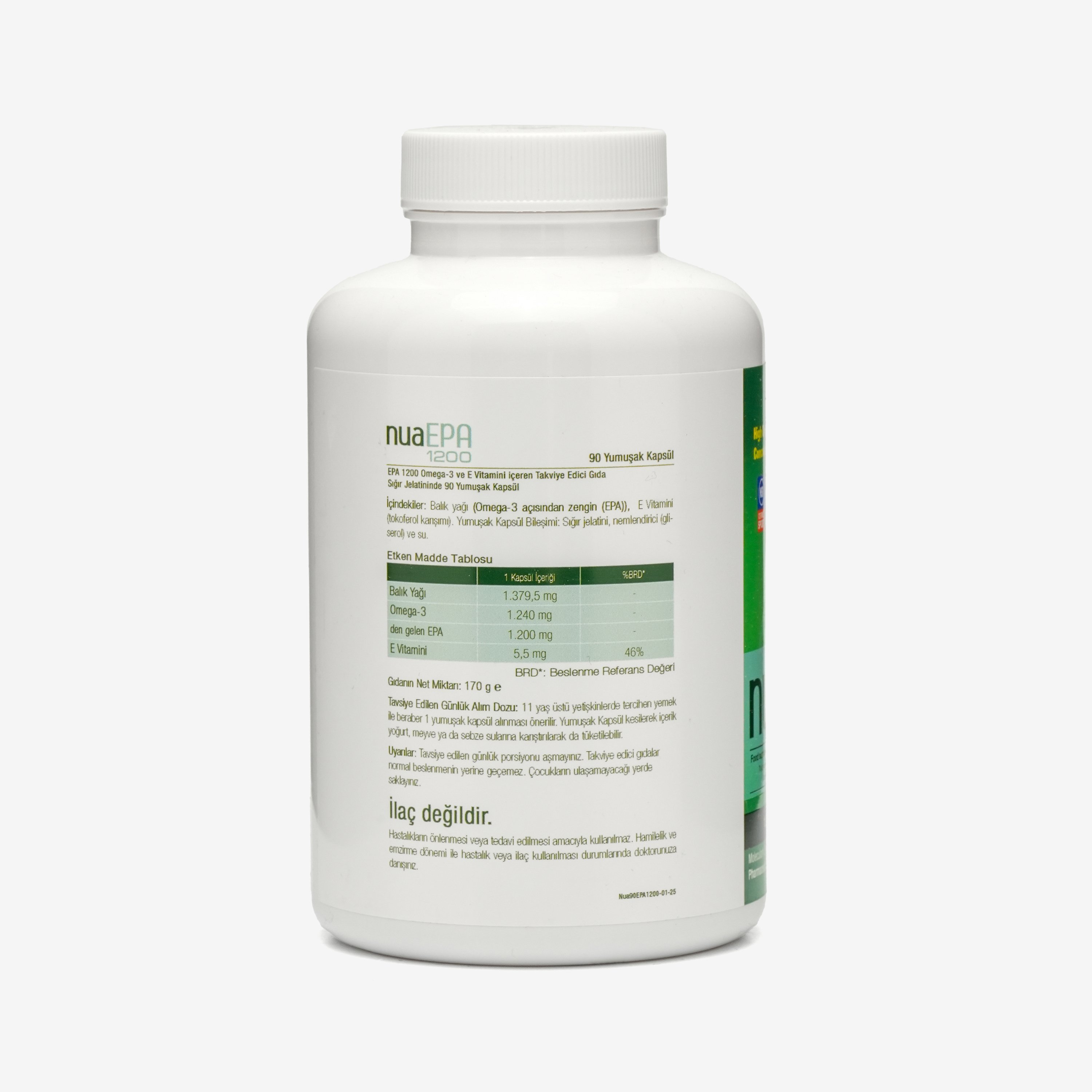 Nua EPA 1200 Omega-3 İçeren Gıda Takviyesi 90 Kapsül