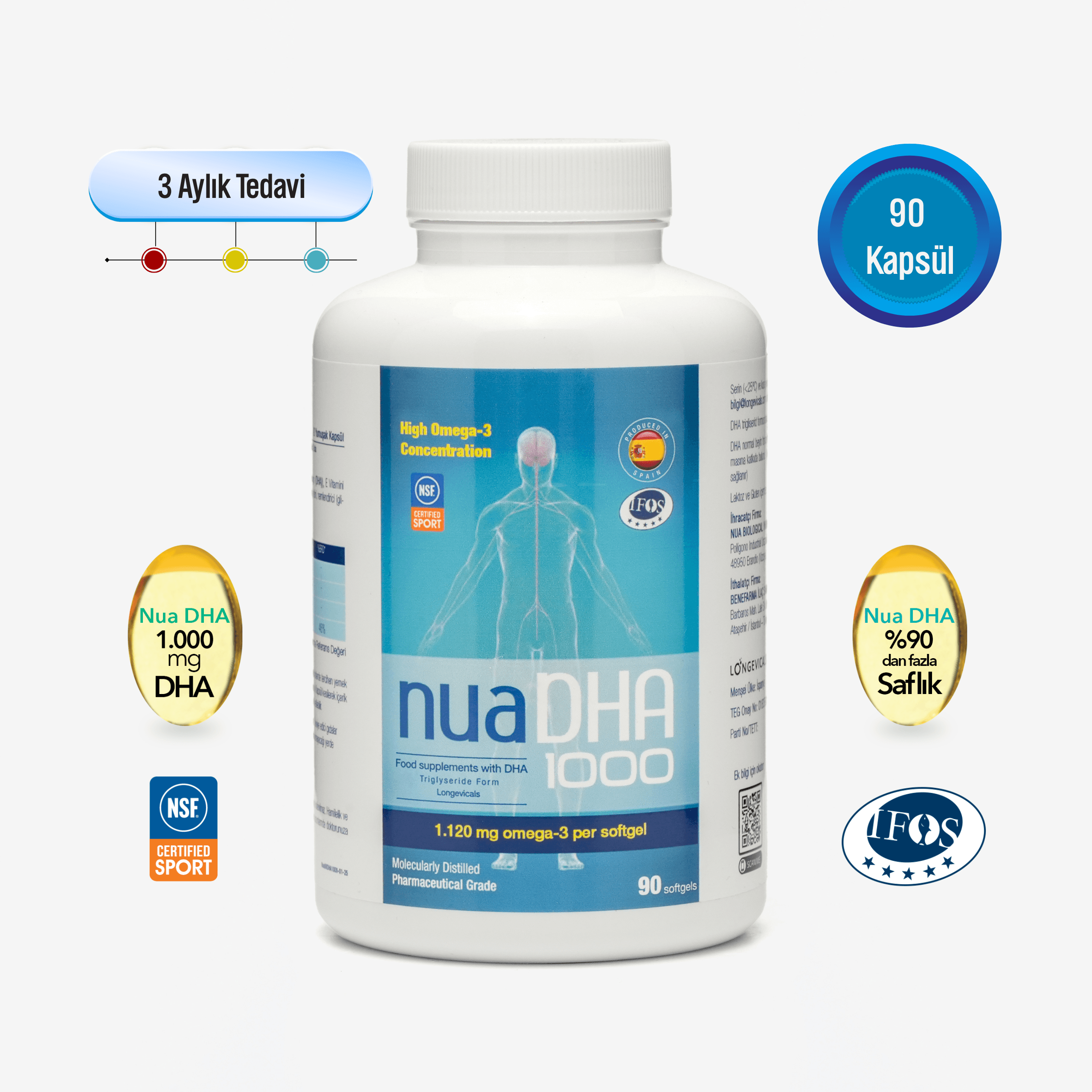 Nua DHA 1000 Omega-3 İçeren Gıda Takviyesi 90 Kapsül