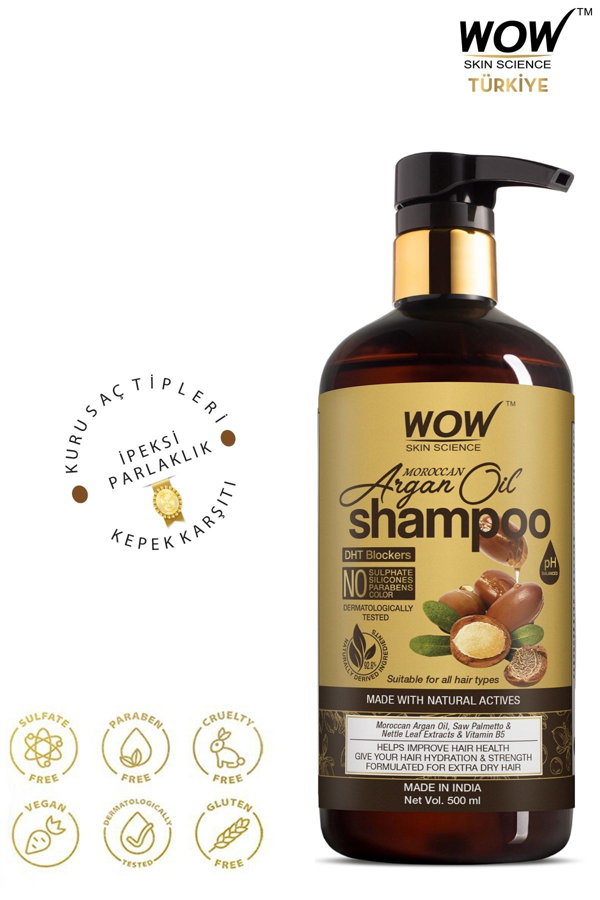 Argan Yağı Şampuanı-%92,8 Doğal Içerik-güçlendirici,nemlendirici,besleyici,parlatıcı 500ml