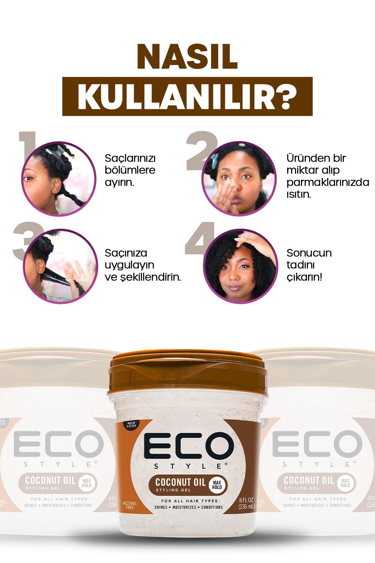 Hindistan Cevizi Yağı Saç Jölesi Güçlü Tutuş 3x236ml Coconut Oil Styling Gel Max Hold