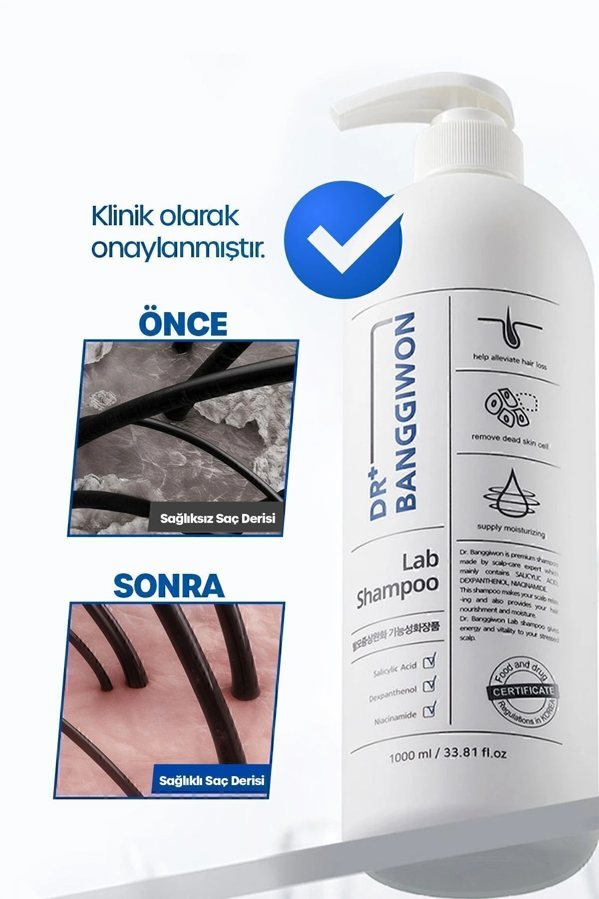Lab Dökülme Karşıtı Yeniden Yapılandırıcı Bakım Şampuanı 17 Tip Amino Asit Içeriği 1000 ml