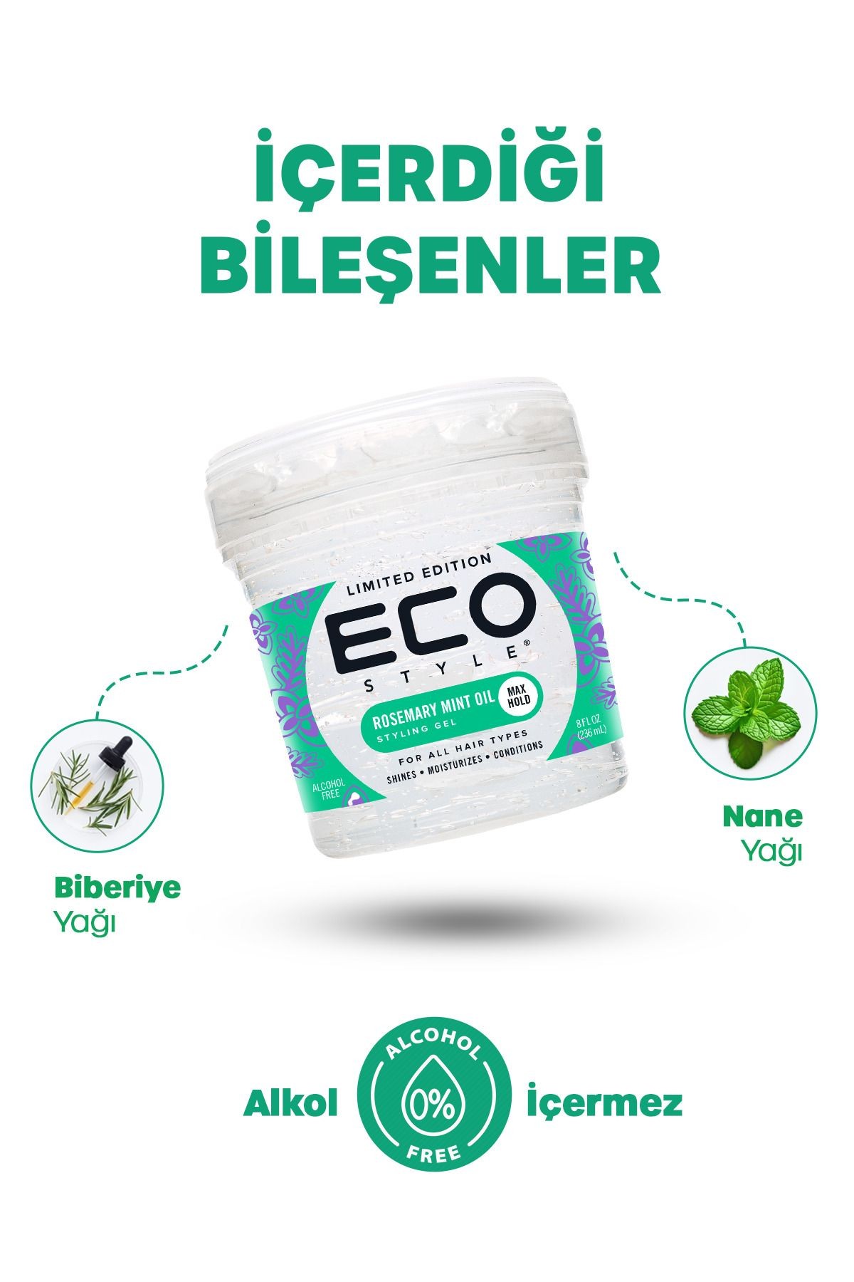 Biberiye Ve Nane Yağı, Şekillendirici Saç Jölesi, Maksimum Tutuş, 236 ml Rosemary Mint Oil Styling