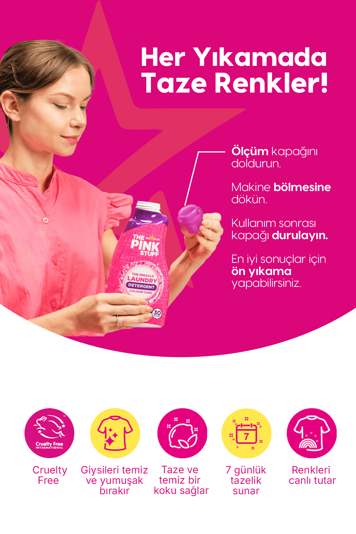 RENKLİ ÇAMAŞIRLAR İÇİN SIVI DETERJAN/ CANLI RENKLER/ 7 Gün Tazelik/ 30 Yıkama /960ml