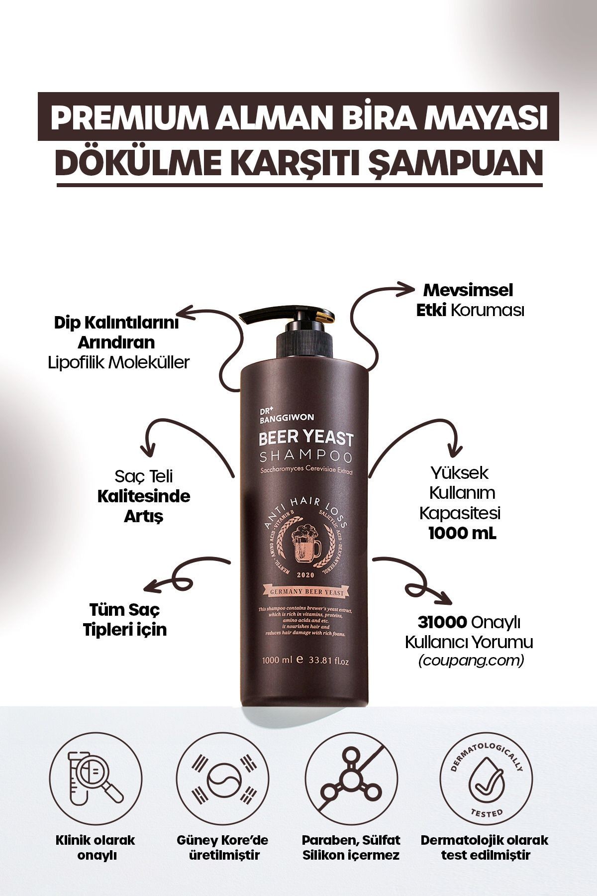 Premium Alman Bira Mayası Şampuanı Germany Beer Yeast Shampoo 1000 ml