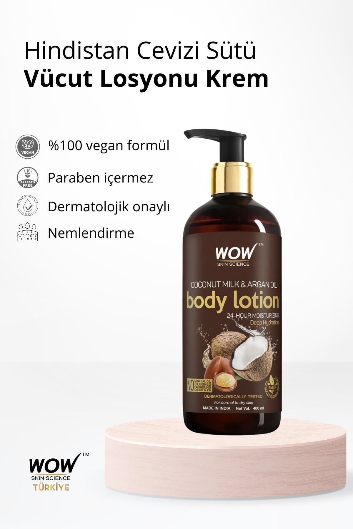 Hindistan Cevizi Sütü Ve Argan Yağı Vücut Losyonu-%95,65 Doğal Içerik-paraben Silikon Içermez 400ml