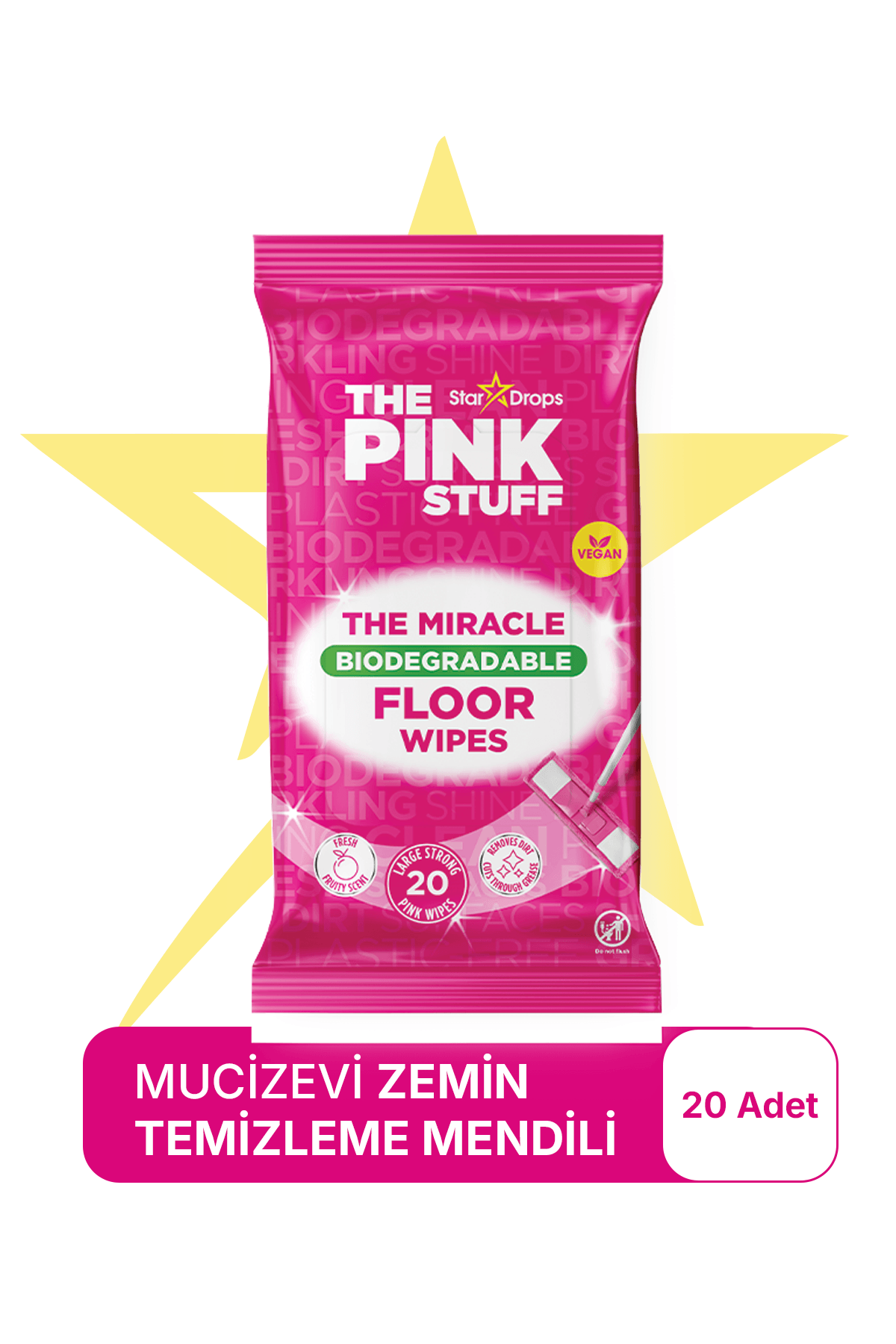 Biyolojik Parçalanabilirli Çok Amaçlı Zemin Temizleme Mendilleri /20'li Pembe Mendil