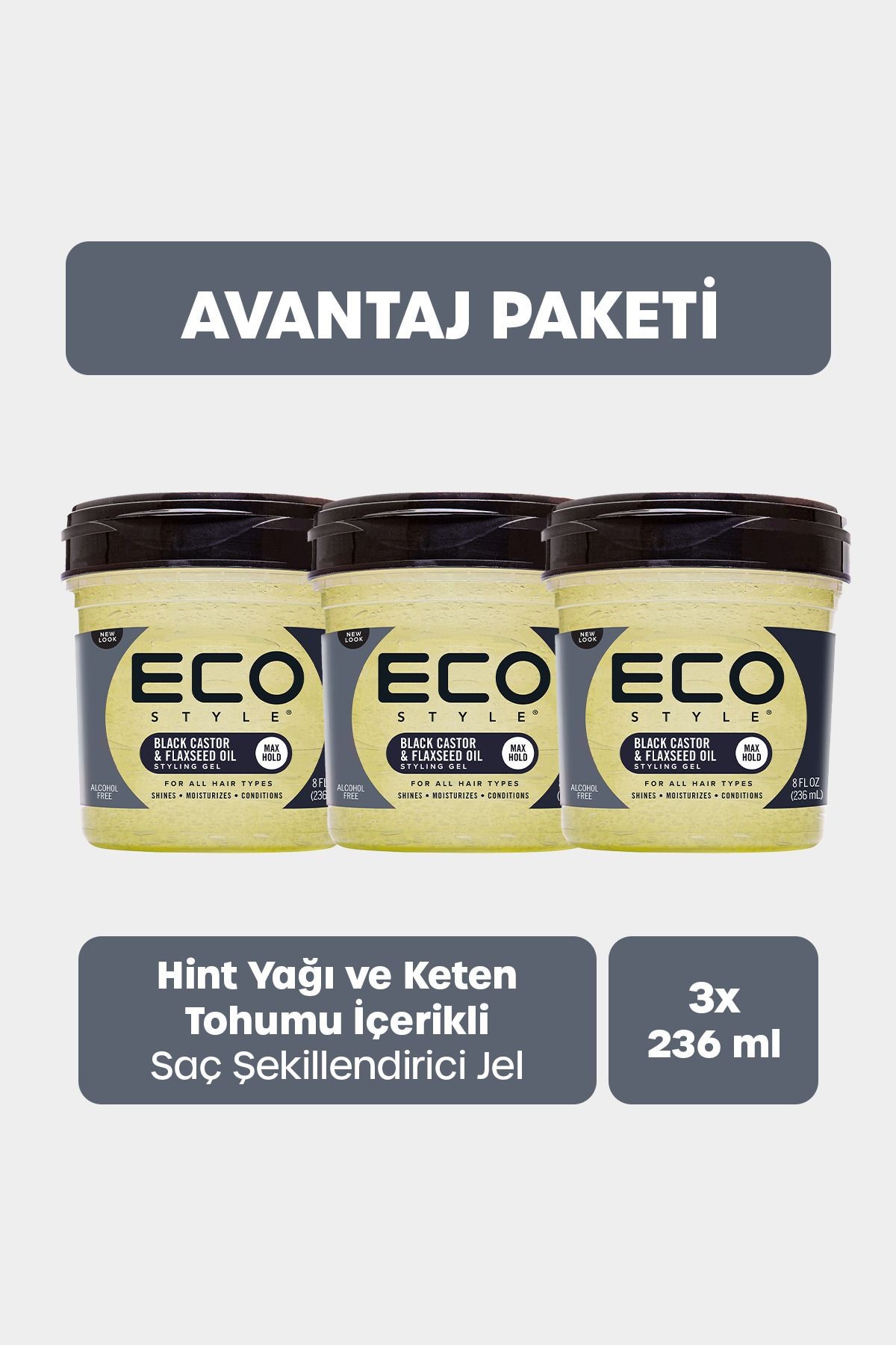 Siyah Hint ve Keten Tohumu Yağı Saç Jölesi 3x236 Ml Black Castor Oil Styling Gel