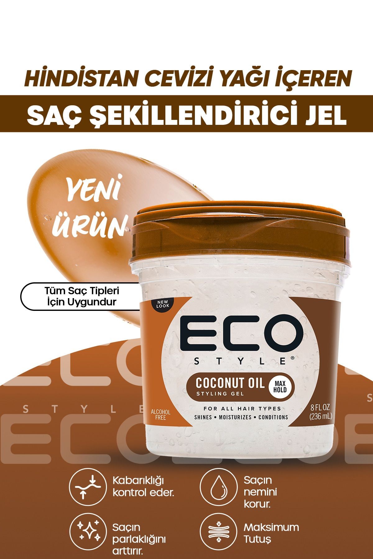 Hindistan Cevizi Yağı, Şekillendirici Saç Jölesi, Güçlü Tutuş 236ml Coconut Oil Styling Gel Max Hold