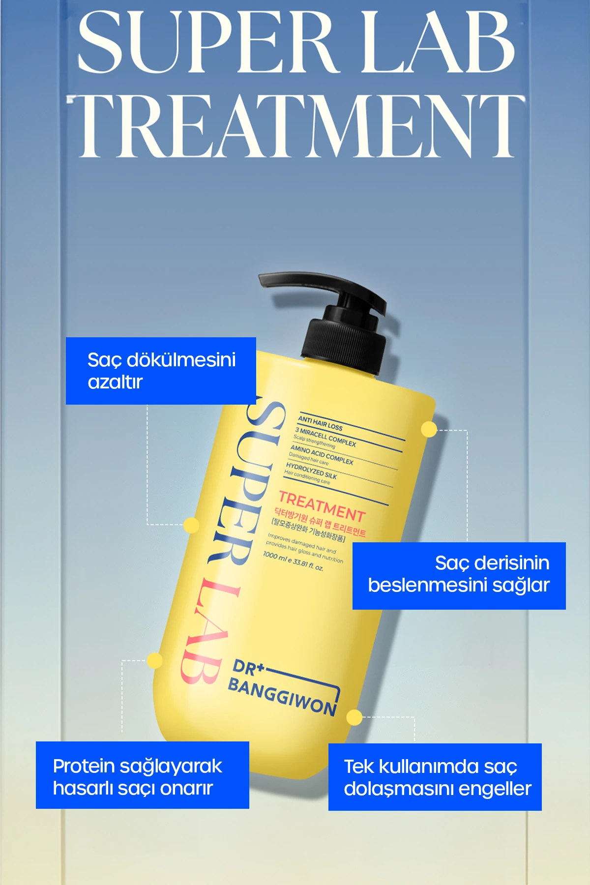 Super Lab Treatment Krem, Dökülme Karşıtı, Yoğun Onarıcı Hidrolize İpek, 3 Miracell Complex 1000 Ml