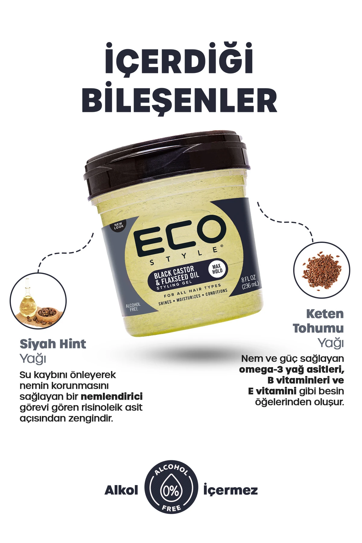 Siyah Hint Yağı Ve Keten Tohumu Yağı, Şekillendirici Saç Jölesi, 236 ml Black Castor Oil Styling Gel