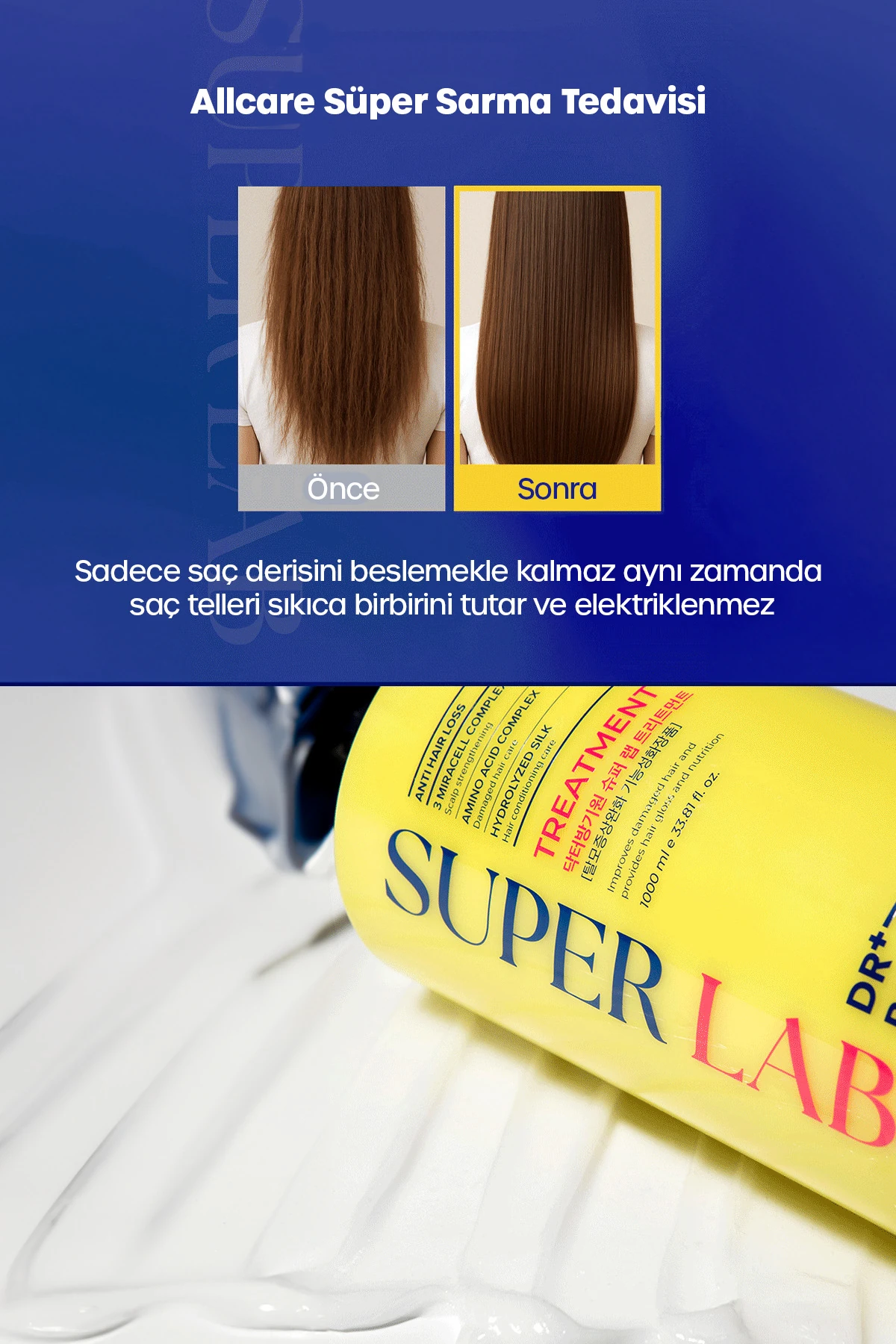 Super Lab Treatment Krem, Dökülme Karşıtı, Yoğun Onarıcı Hidrolize İpek, 3 Miracell Complex 1000 Ml