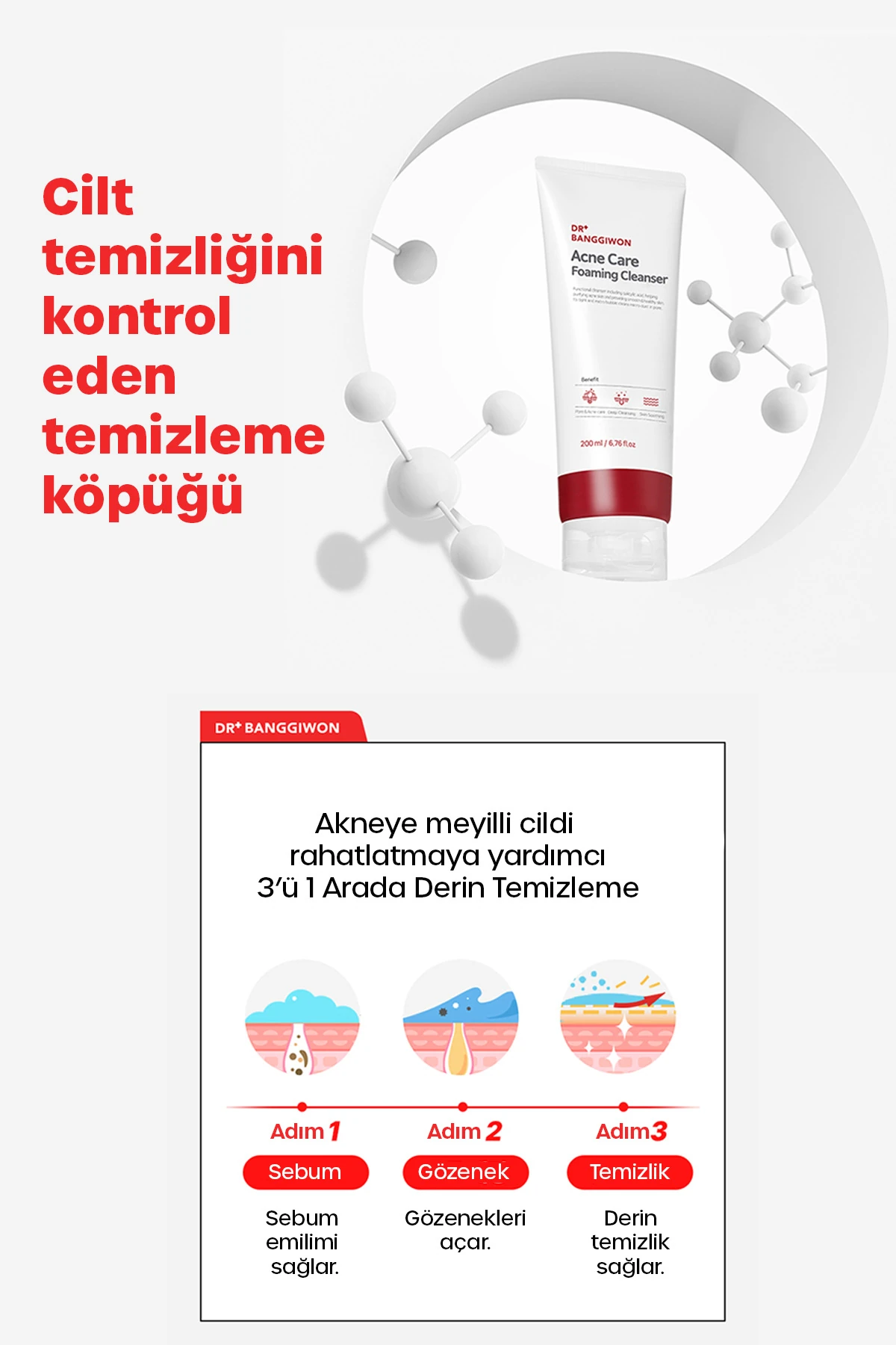 Akne Oluşumunu Engelleyen Bakım Köpüğü, AHA BHA Acne Care Foaming Cleanser 200 Ml