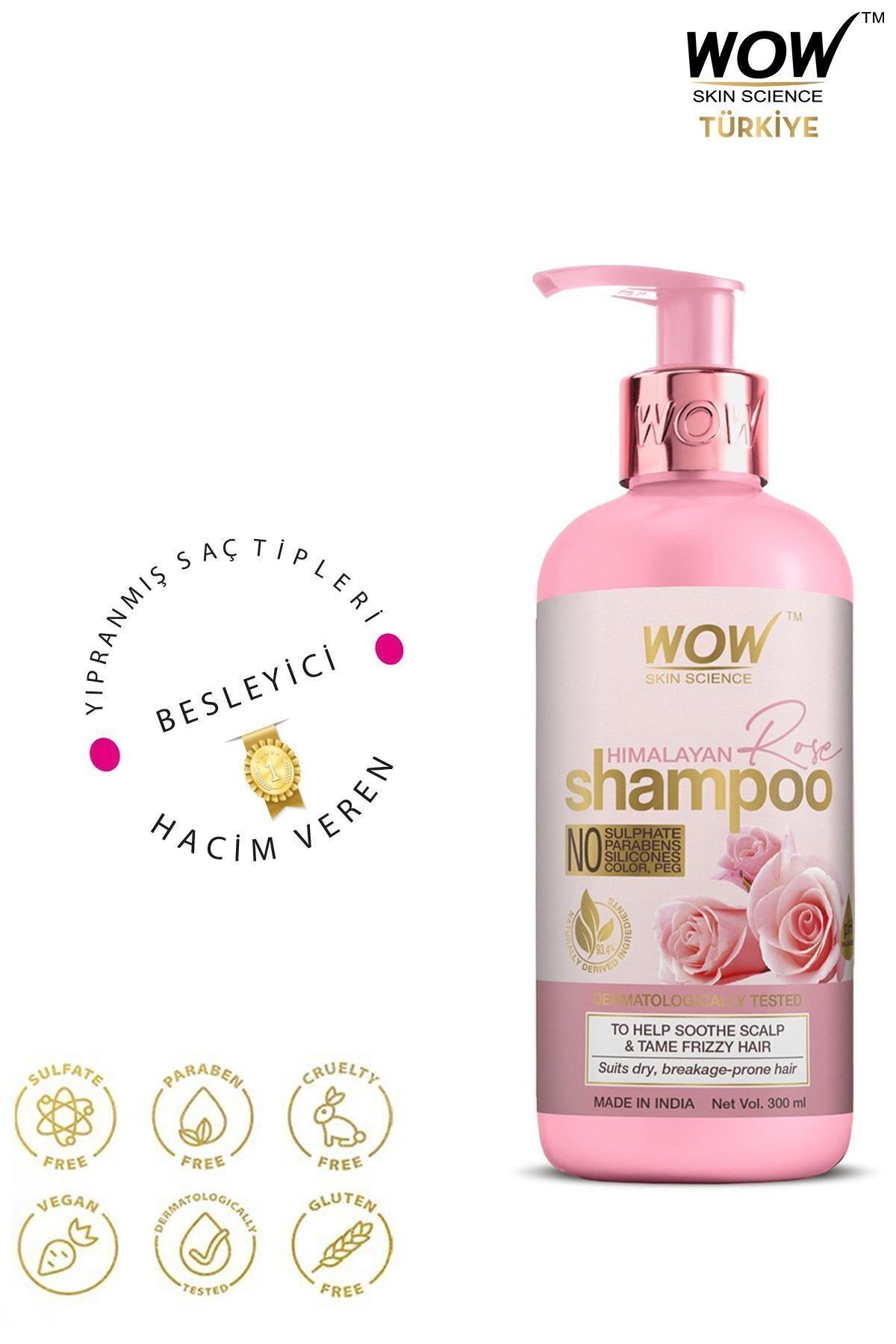 Hint Gülü Şampuanı-%93,4 Doğal Içerik-gül Hidrosolü, Badem Ve Argan Yağı 300ml