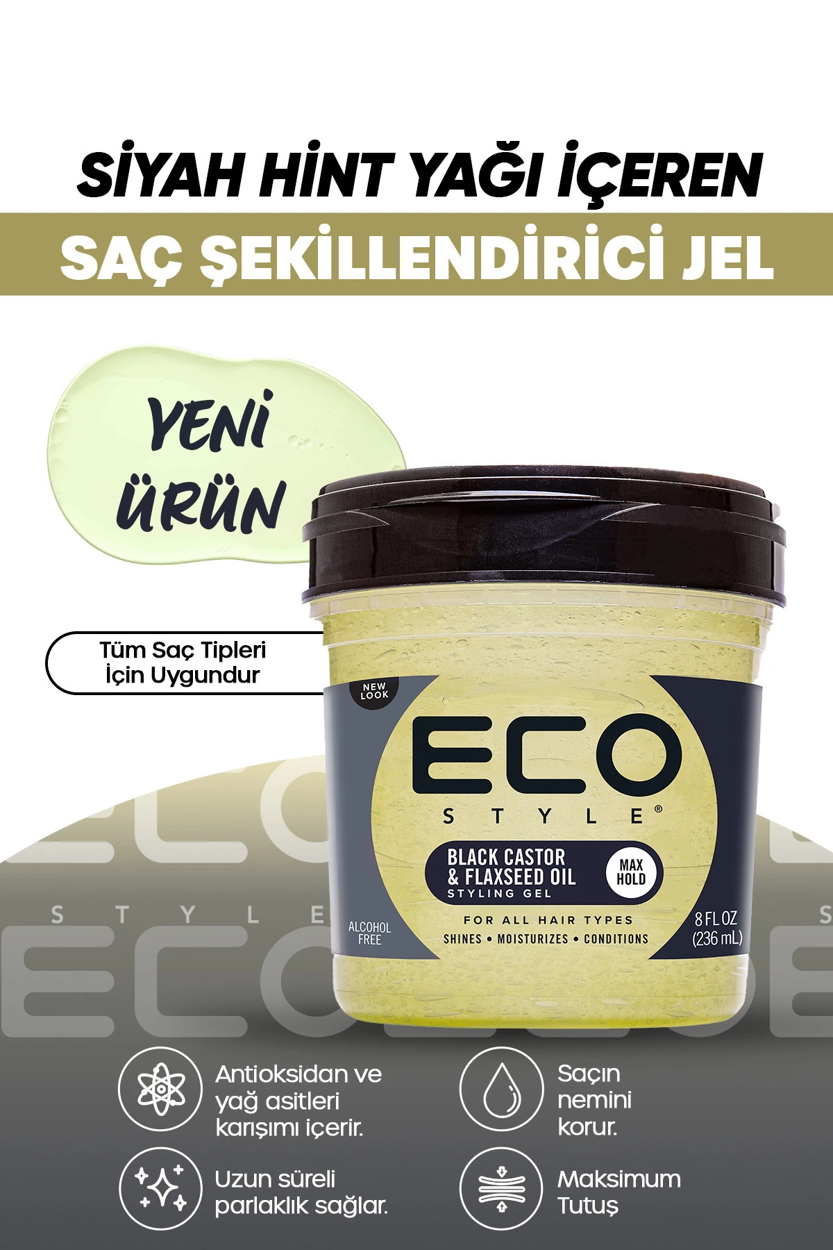 Siyah Hint Yağı Ve Keten Tohumu Yağı, Şekillendirici Saç Jölesi, 236 ml Black Castor Oil Styling Gel