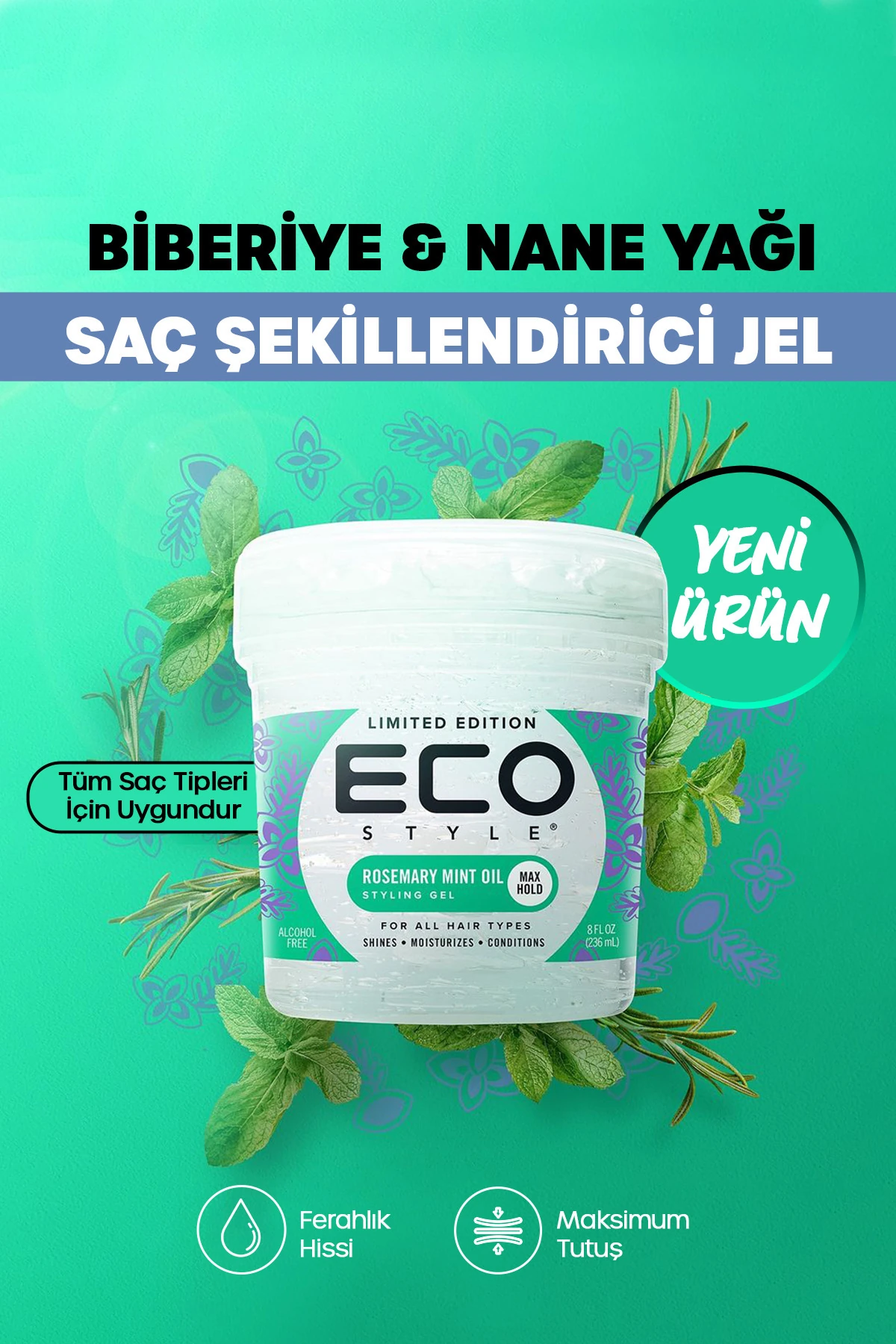 Maksimum Tutuş Ve Ferahlık Sağlayan Besleyici Biberiye Ve Nane Yağı Şekillendirici Saç Jölesi