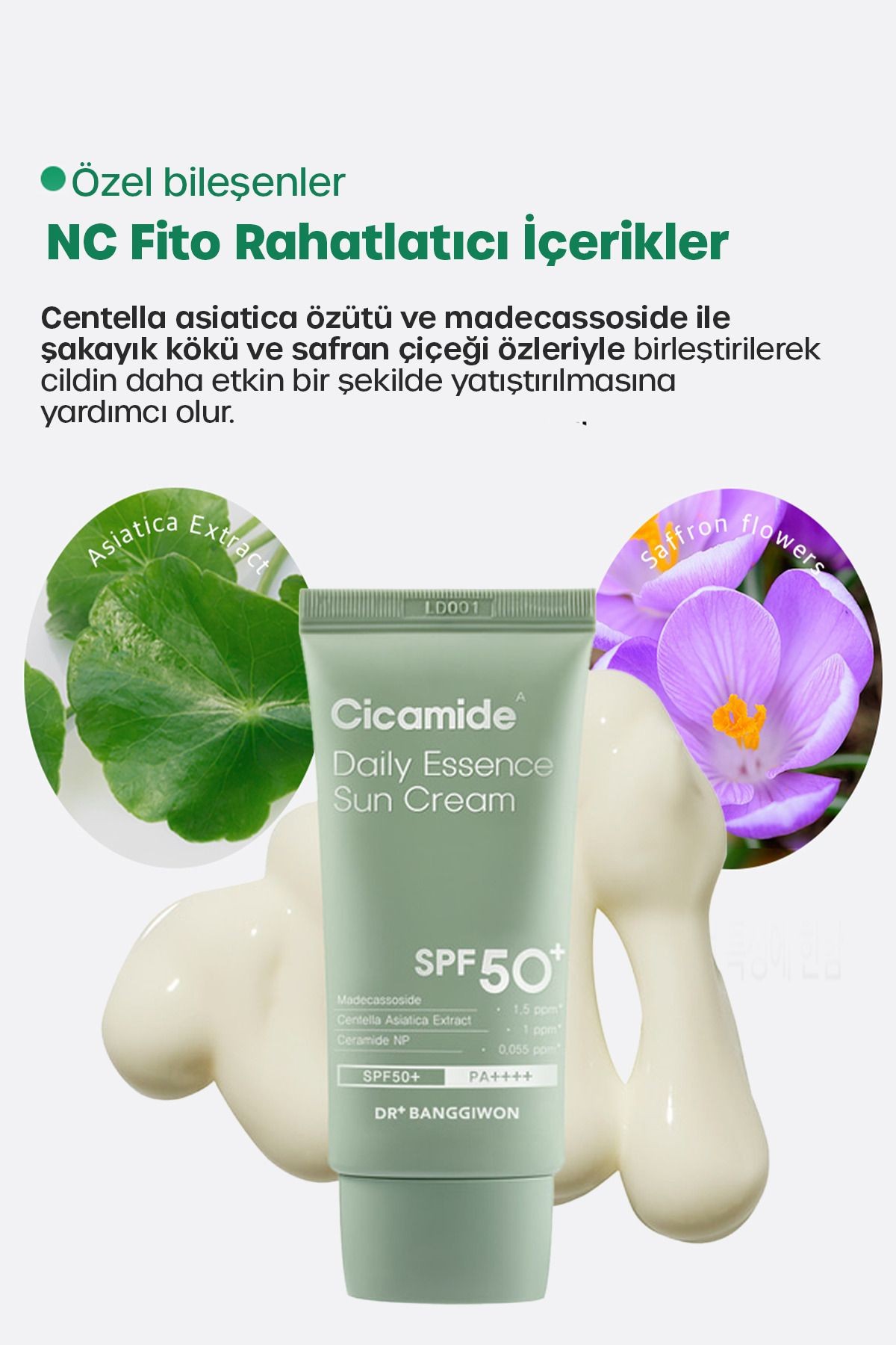 Güneş Kremi Cicamide Centella Asiatica, Seramid Onarıcı, SPF 50 PA++++ 2X50Ml