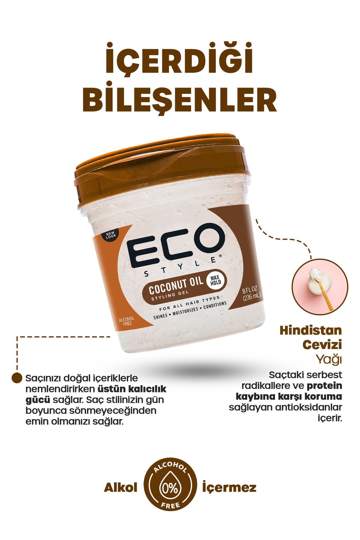 Hindistan Cevizi Yağı, Şekillendirici Saç Jölesi, Güçlü Tutuş 236ml Coconut Oil Styling Gel Max Hold