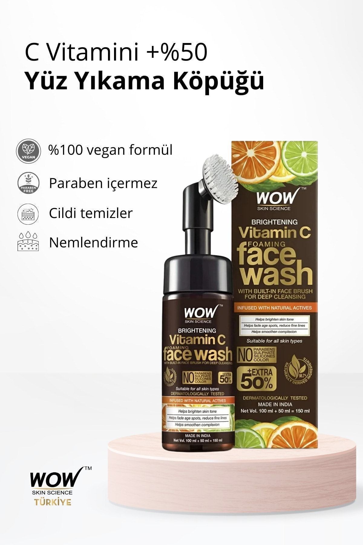 C Vitamini Yüz Yıkama Köpüğü (FIRÇALI)-%98,7 Doğaliçerik-aydınlatıcı,derintemizlik,150ml