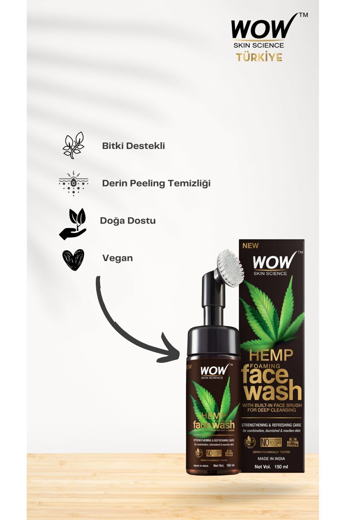 HEMP Yüz Temizleme Köpüğü-Güçlendirici Yenileyici Canlandırıcı %98 Doğal İçerik 150ml