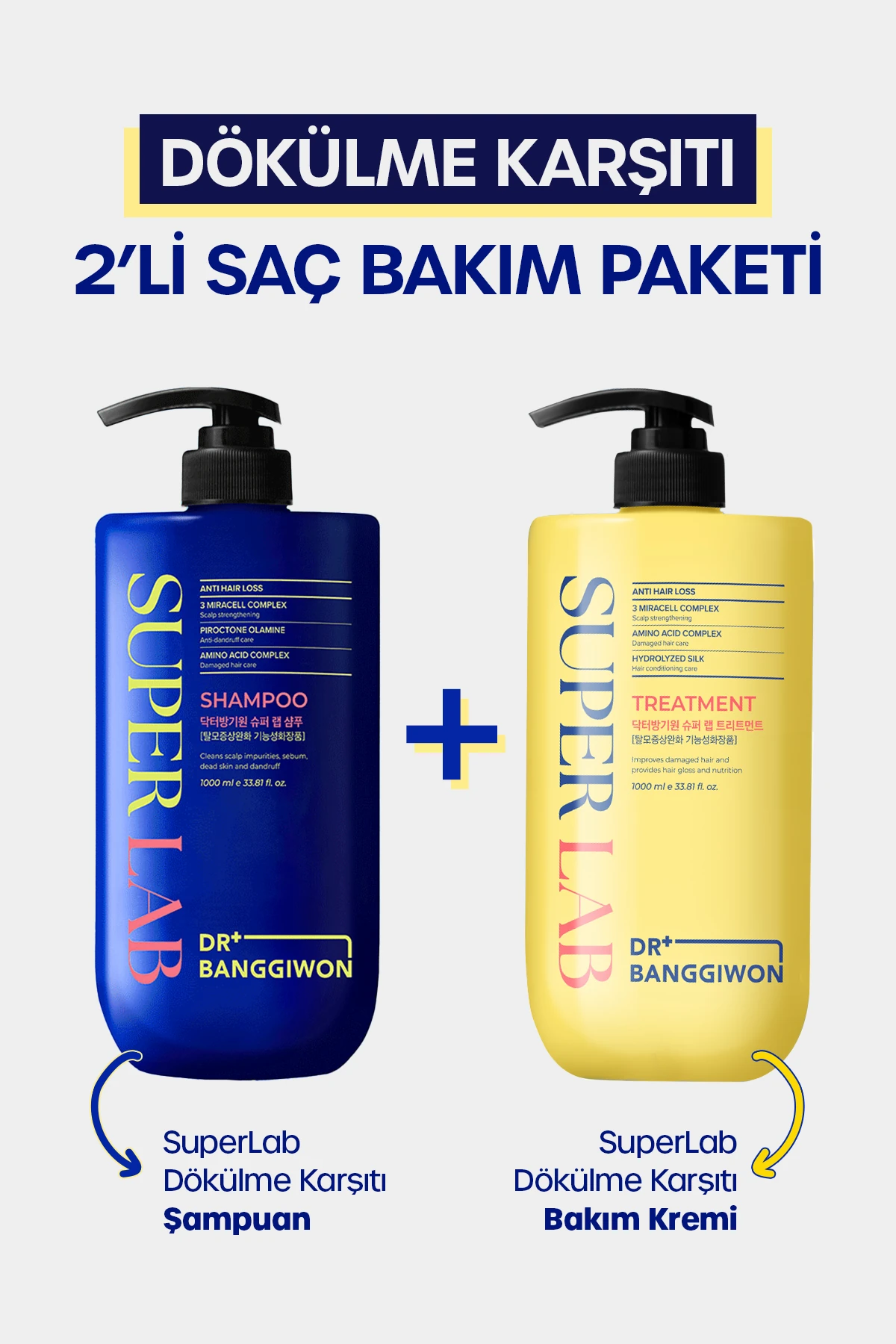 Super Lab Şampuan ve Treatment Krem, Dökülme Karşıtı, 3 Miracell Complex 2x1000 Ml