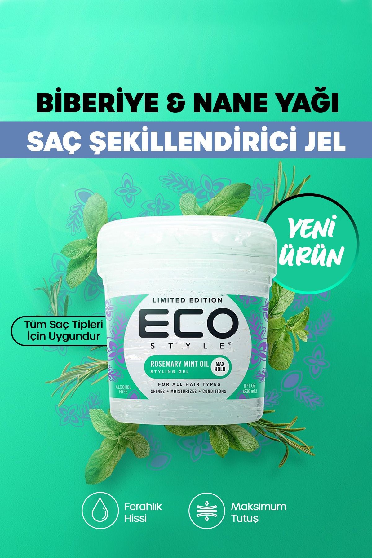 Biberiye Ve Nane Yağı, Şekillendirici Saç Jölesi, Maksimum Tutuş, 236 ml Rosemary Mint Oil Styling