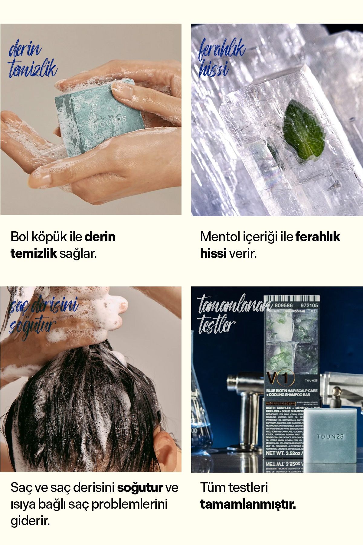 V1 Blue, Biotin Saç Derisi Soğutucu Şampuan Barı, Nane Kokusu 100 Gr