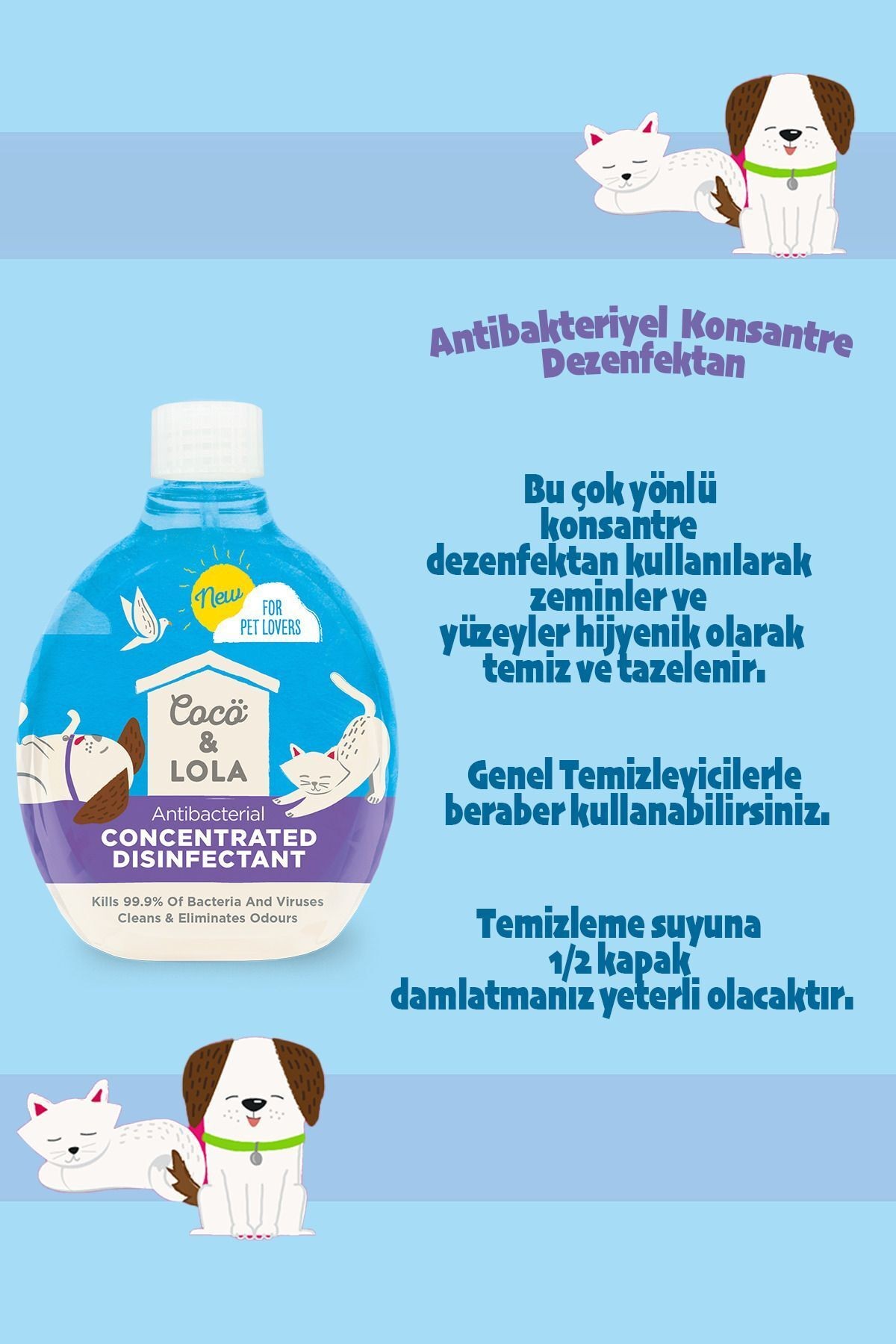 Konsantre Dezenfektan-Bakteri ve virüslerin %99,9'unu öldürür,Kokuları temizler 500ml