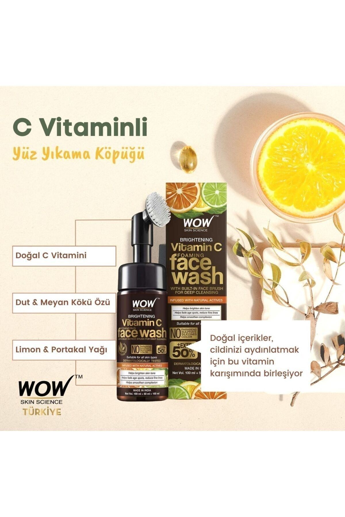 C Vitamini Yüz Yıkama Köpüğü (FIRÇALI)-%98,7 Doğaliçerik-aydınlatıcı,derintemizlik,150ml