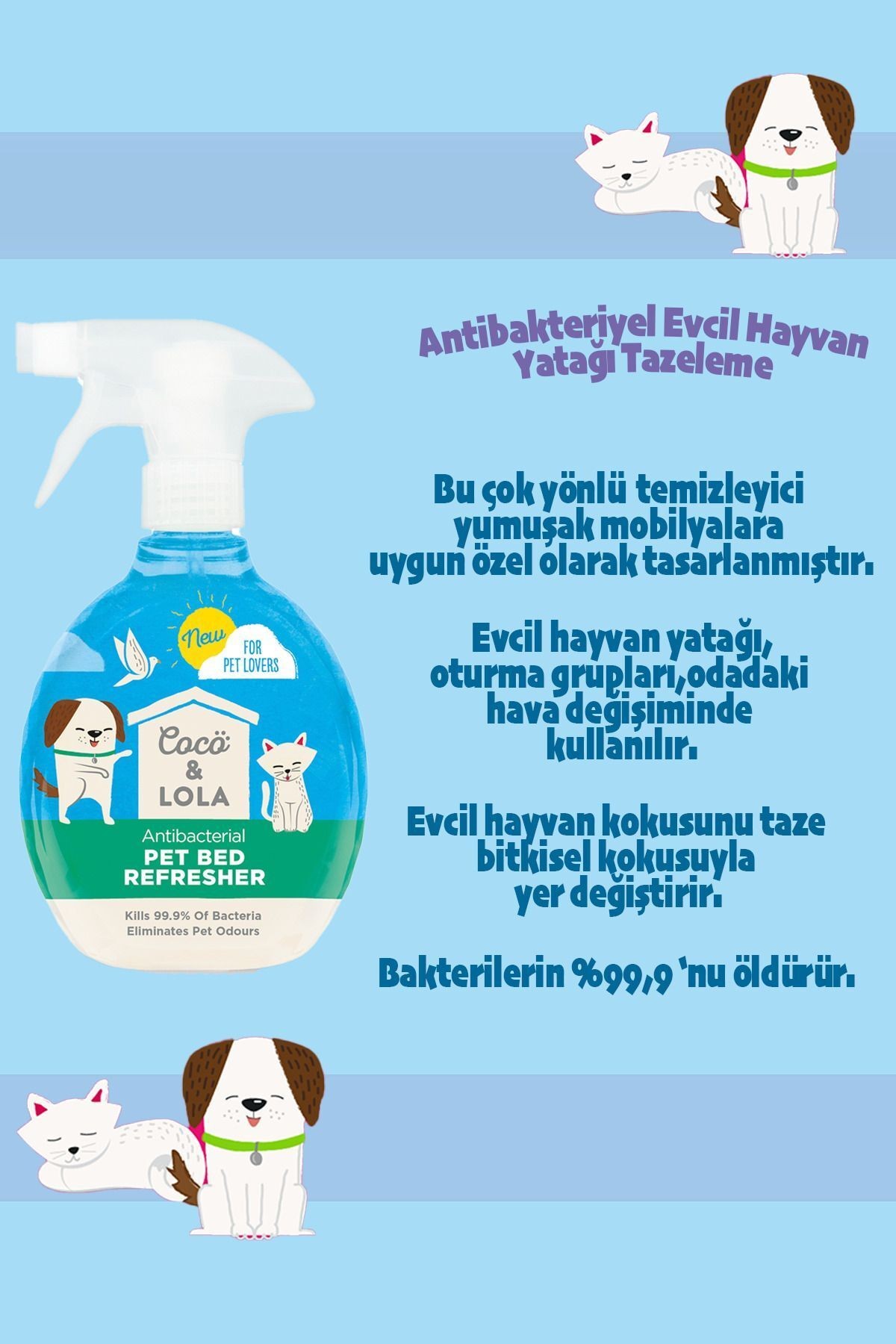 Evcil Hayvan Yatağı Tazeleme-bakterilerin %99,9'unu Öldürür,kokuları Hapseder,fresh Hava Bırakır