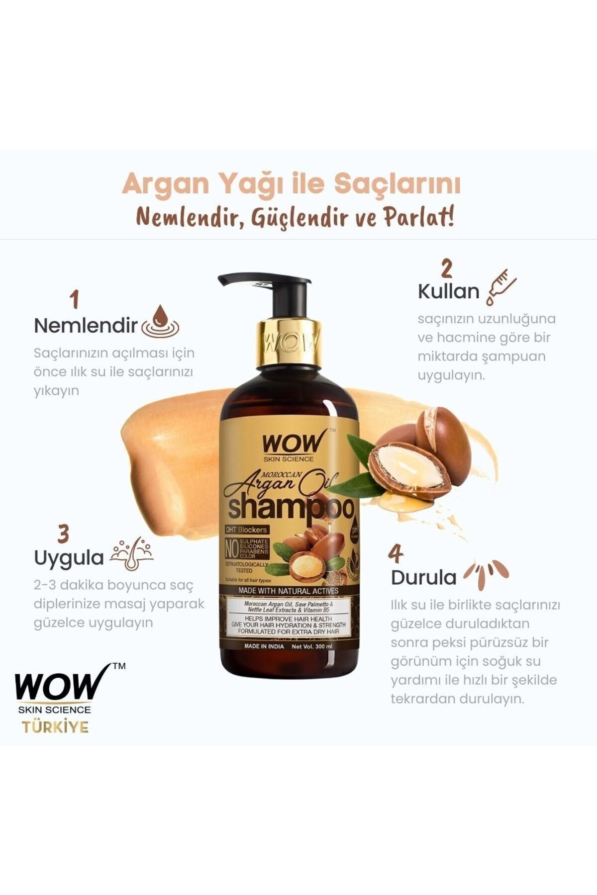 Argan Yağı Şampuanı-%92,8 Doğal Içerik-güçlendirici,nemlendirici,besleyici,parlatıcı 500ml