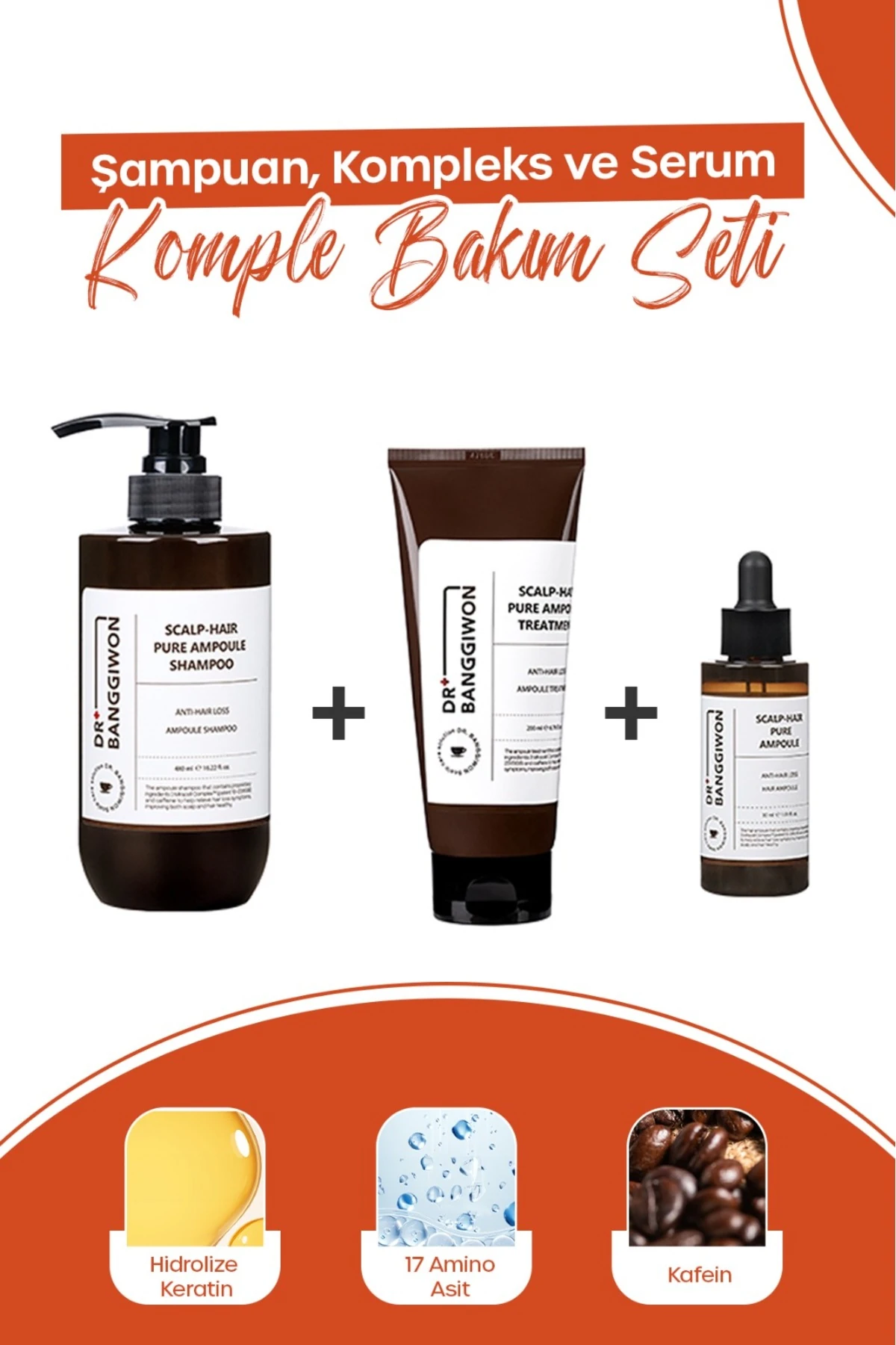 Caffeine Ampoule Saç Bakım Serisi – Şampuan, Treatment Krem ve Saç Serumu (Komple Bakım Seti)