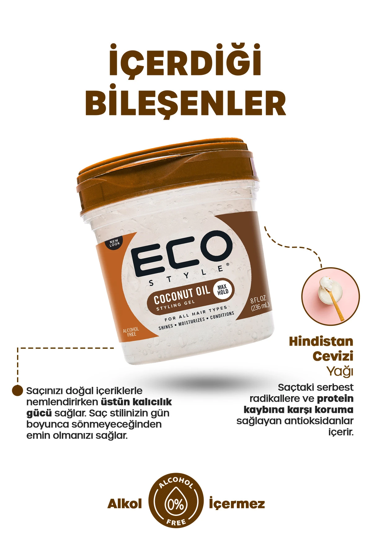 Doğal Içerikli, Güçlü Tutuş Ve Parlaklık Sağlayan Hindistan Cevizi Yağı Şekillendirici Saç Jölesi