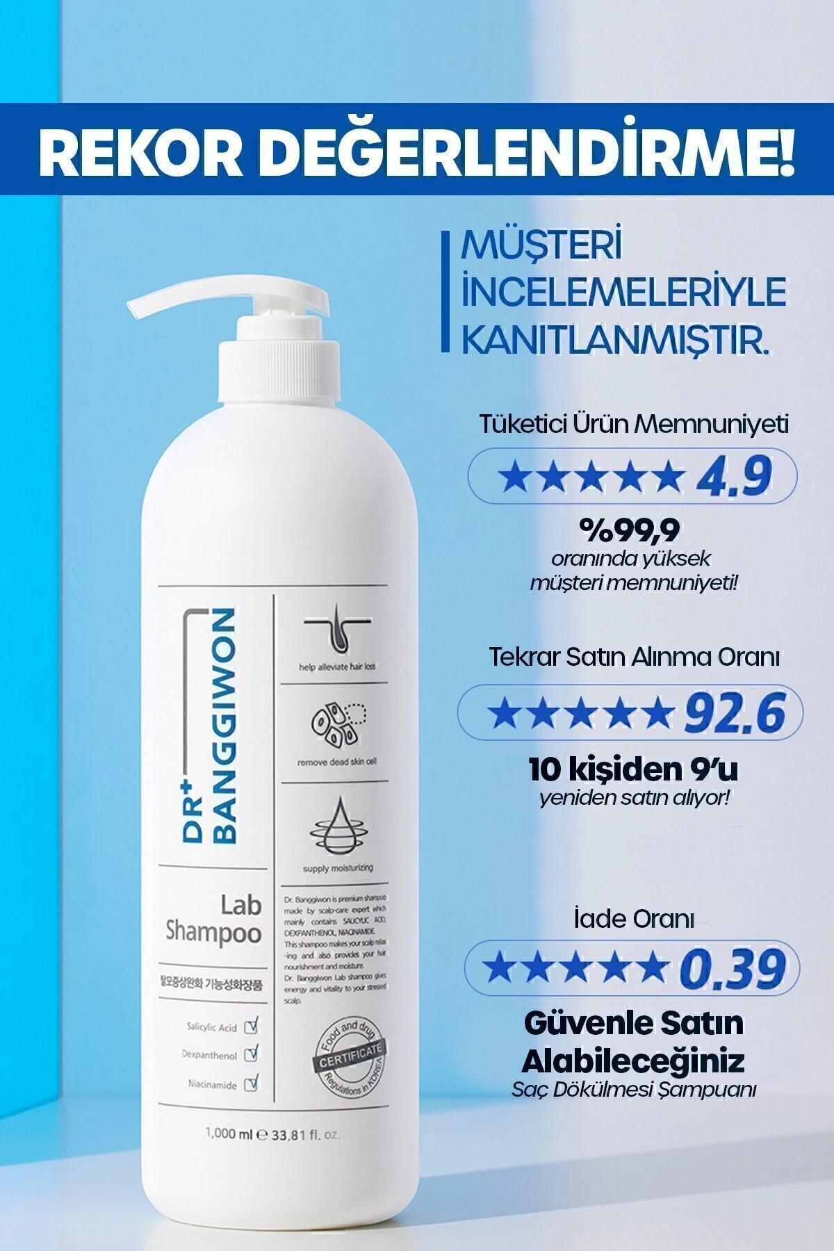 Lab Dökülme Karşıtı Yeniden Yapılandırıcı Bakım Şampuanı 17 Tip Amino Asit Içeriği 1000 ml