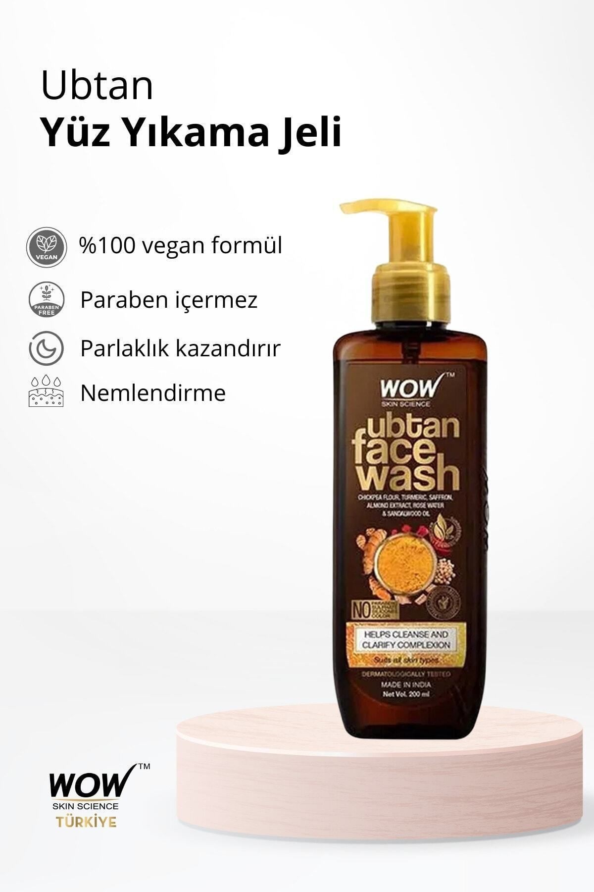Ubtan Yüz Yıkama Jeli-nohut Unu, Zerdeçal, Safran, Bademözü, Gül Suyu, Sandalağacıyağı 200ml
