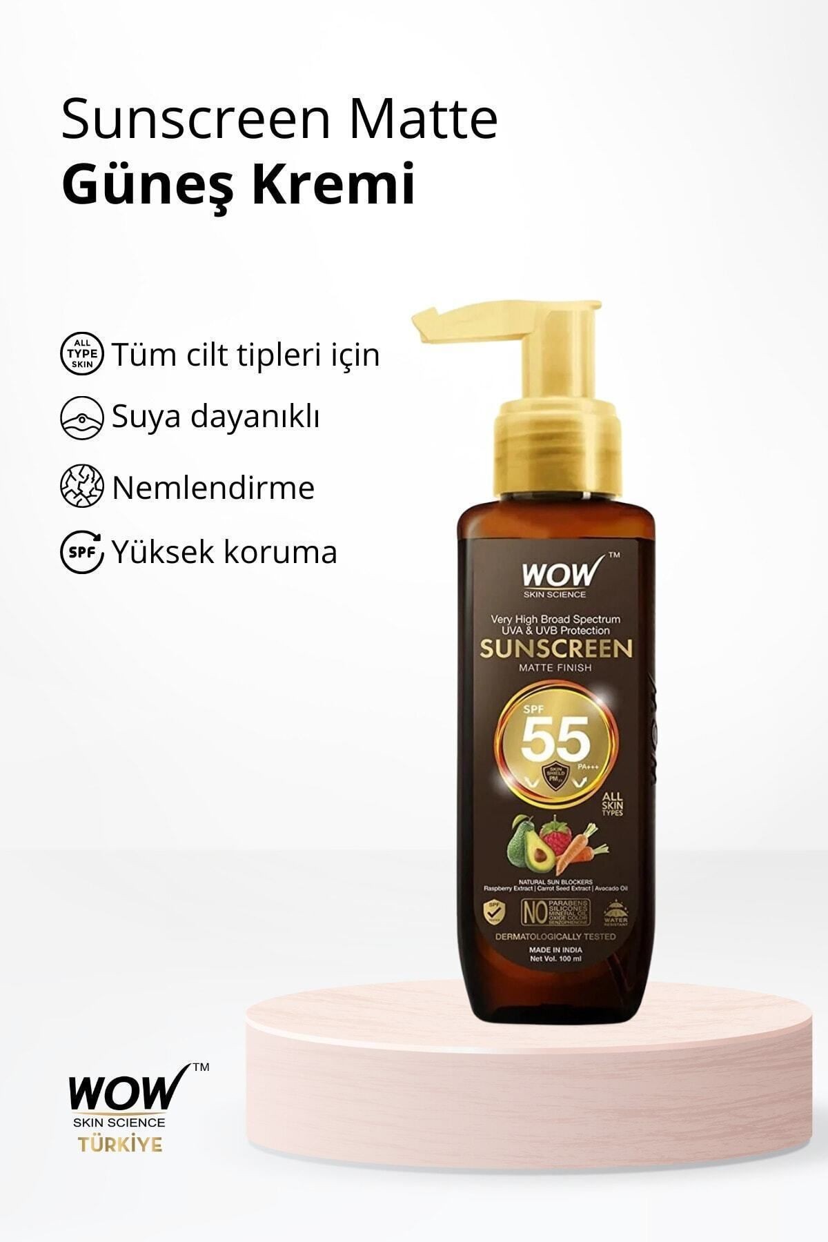 Güneş Kremi Su Bazlı Spf 55 Pa+++ Yüksek Mat Koruma-(makyaj Altına Uygundur, Su Geçirmez)100ml