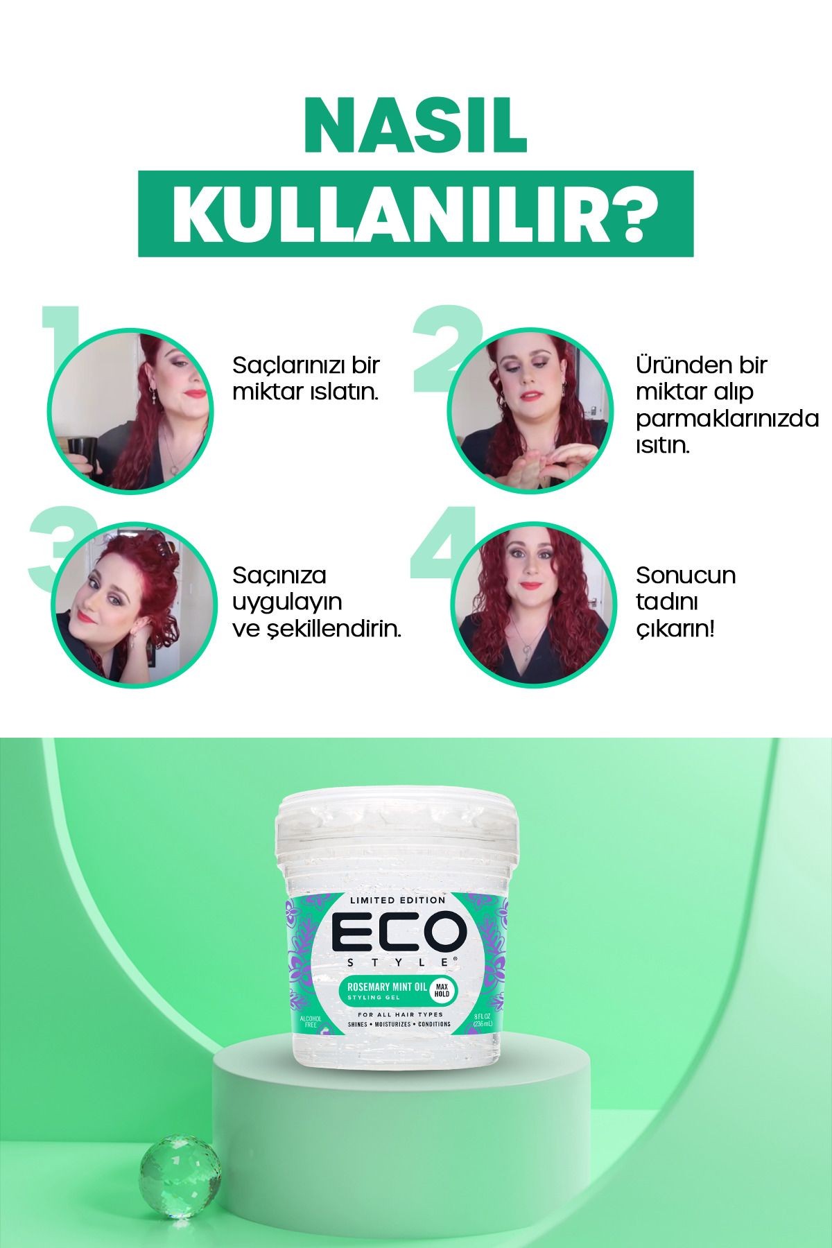 Biberiye ve Nane Yağı Maksimum Tutuş Saç Jölesi 3x236 Ml Rosemary Mint Oil Styling Gel