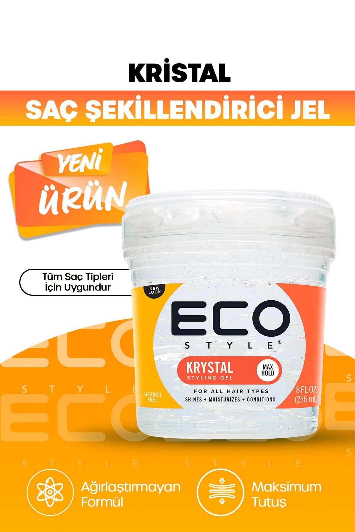 Kristal Uv Işın Koruması, Şekillendirici Saç Jölesi, Hacim Ve Dolgunluk, 236ml Krystal Styling Gel