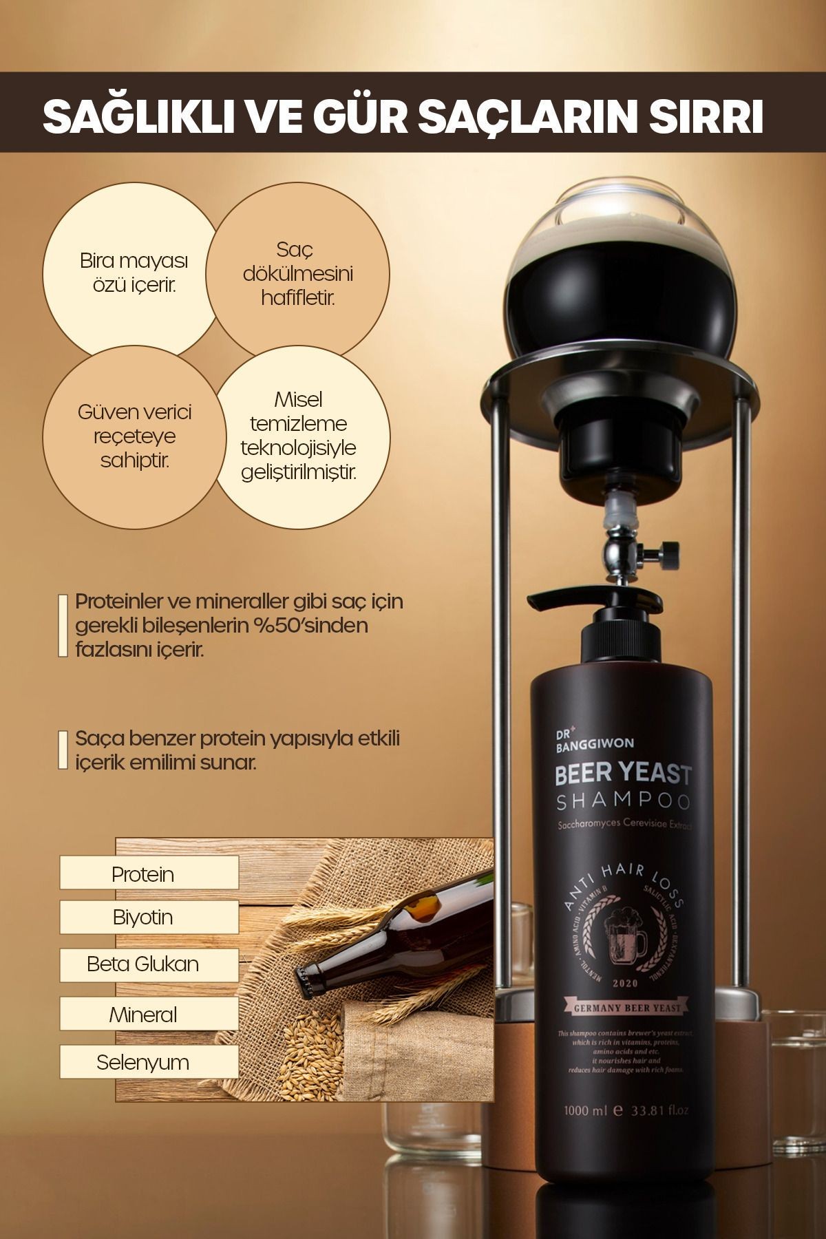 Premium Alman Bira Mayası Şampuanı Germany Beer Yeast Shampoo 1000 ml