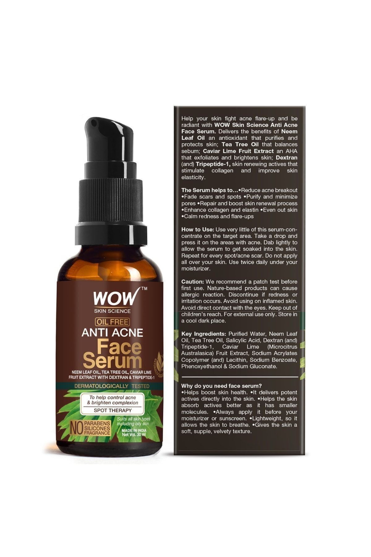 Akne Karşıtı Yüz Serumu-%97,8 Doğal-leke Karşıtı-aha-neem Yaprağı Yağı, Çay Ağacı Yağı, Havyar 30ml