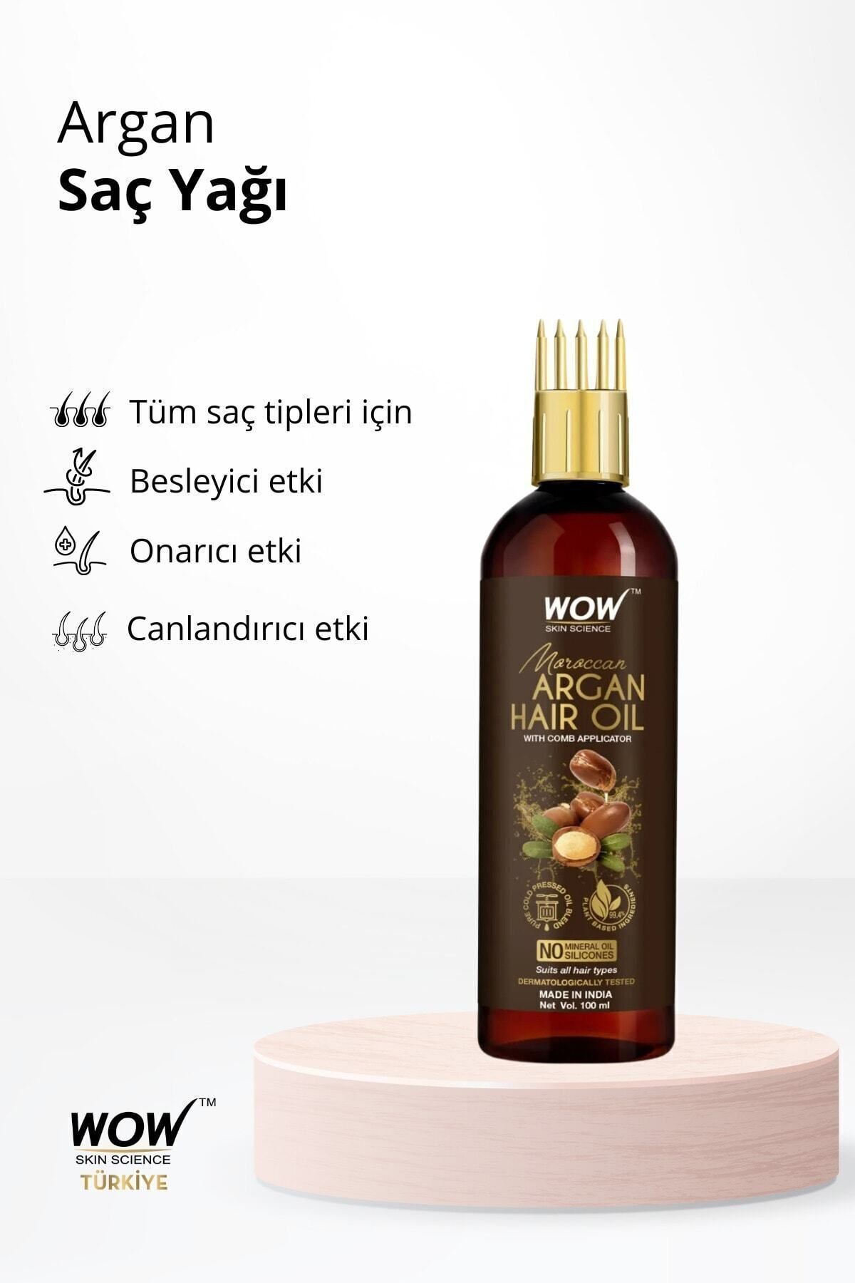 Fas Argan Saç Yağı & Tarak Aplikatörü-%99,4 Doğal Içerik-soğuk Sıkım 100ml