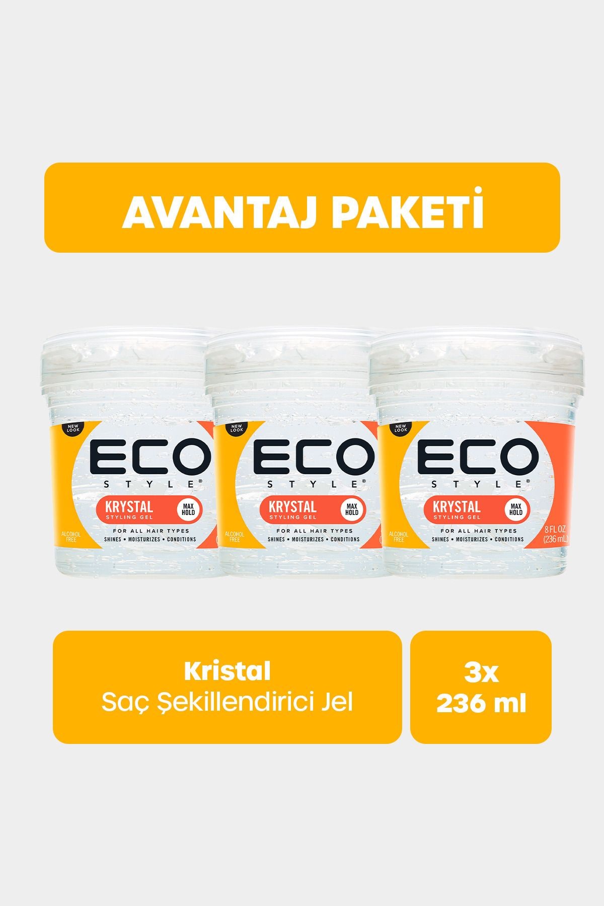 Kristal Uv Işın Koruması Saç Jölesi 3x236 Ml Krystal Styling Gel