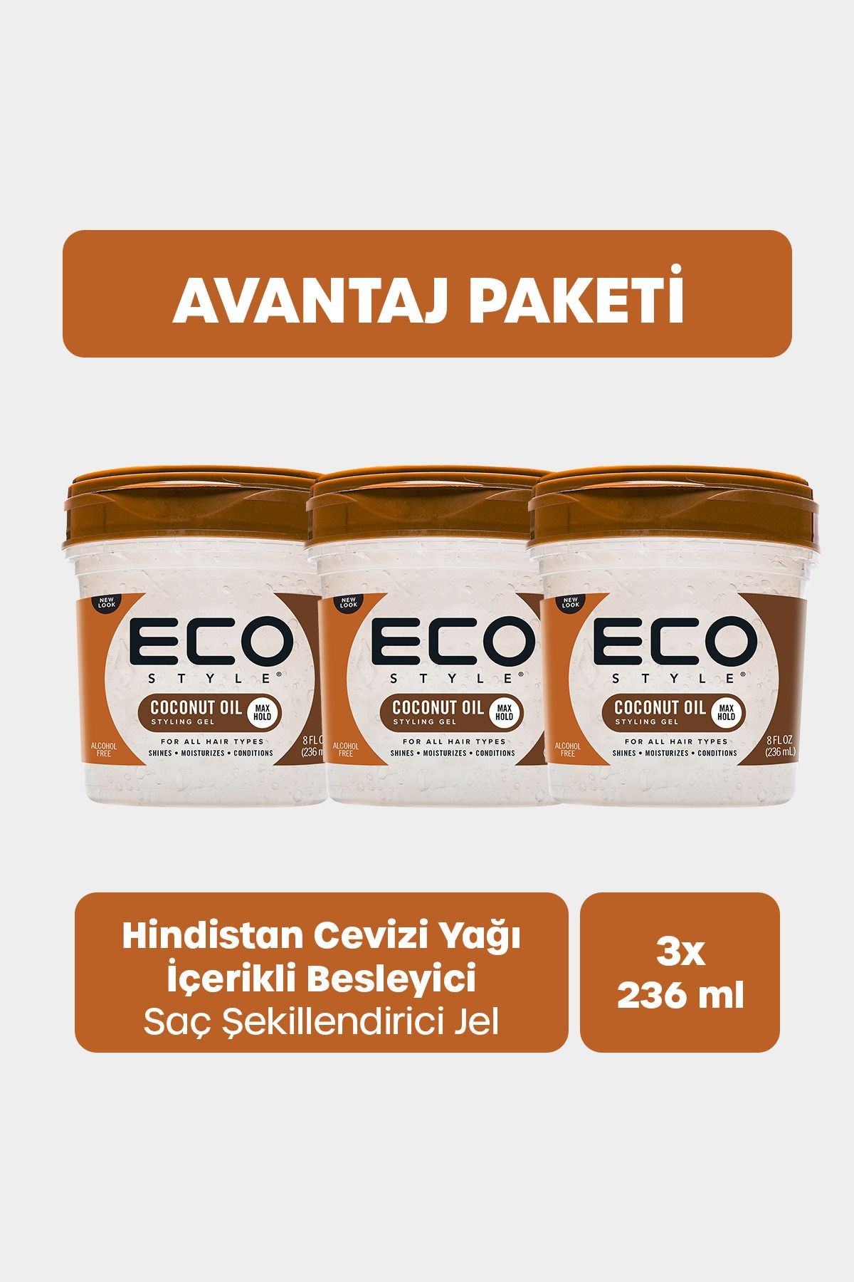 Hindistan Cevizi Yağı Saç Jölesi Güçlü Tutuş 3x236ml Coconut Oil Styling Gel Max Hold