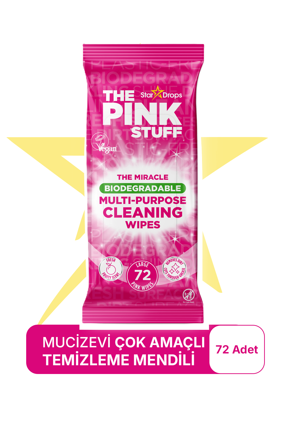 Mucizevi Biyolojik Olarak Parçalanabilir Çok Amaçlı Temizleme Mendilleri-Büyük72liMendil-MeyveliKoku
