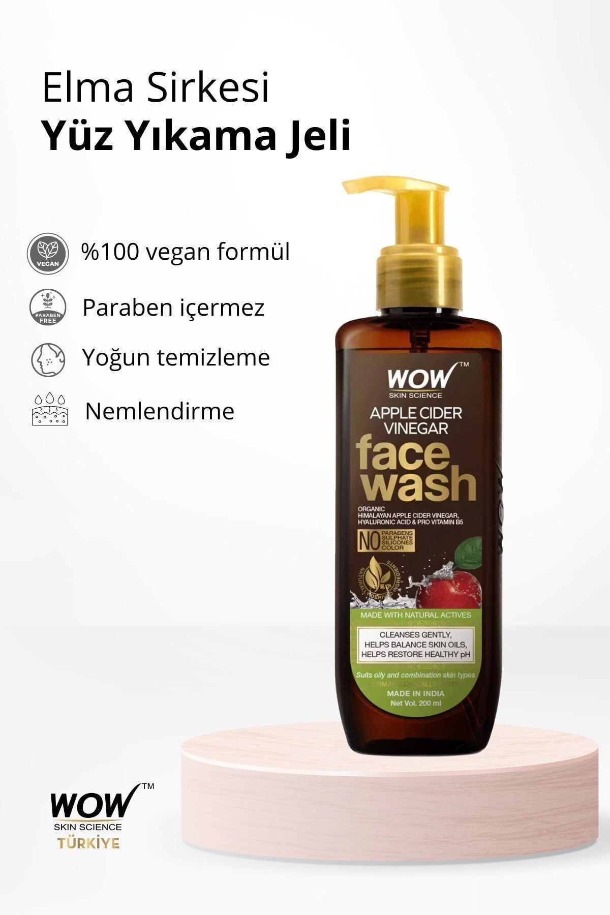 Elma Sirkesi Yüz Yıkama Jeli-%97,4 Doğal Içerik-ecocert Sertifikalı %100 Saf Elma Sirkesi 200ml