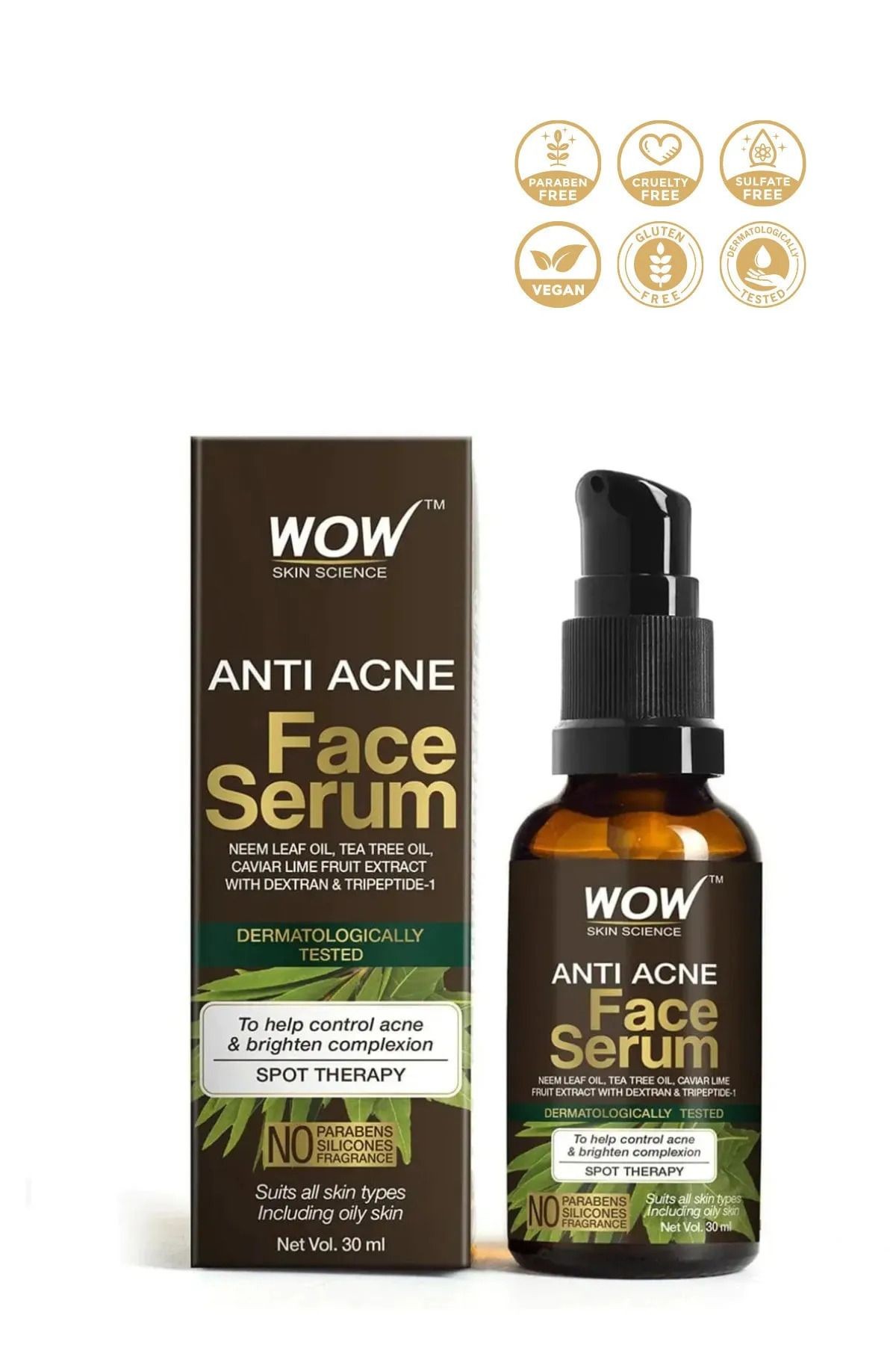Akne Karşıtı Yüz Serumu-%97,8 Doğal-leke Karşıtı-aha-neem Yaprağı Yağı, Çay Ağacı Yağı, Havyar 30ml